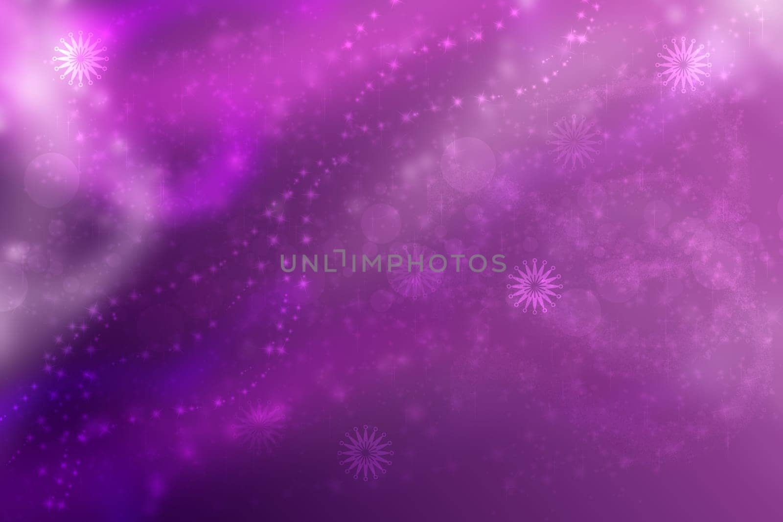 A festive abstract gradient purple pink background texture with glittering stars and bokeh circles. Card concept for Happy New Year, party invitation, valentine or other holidays.