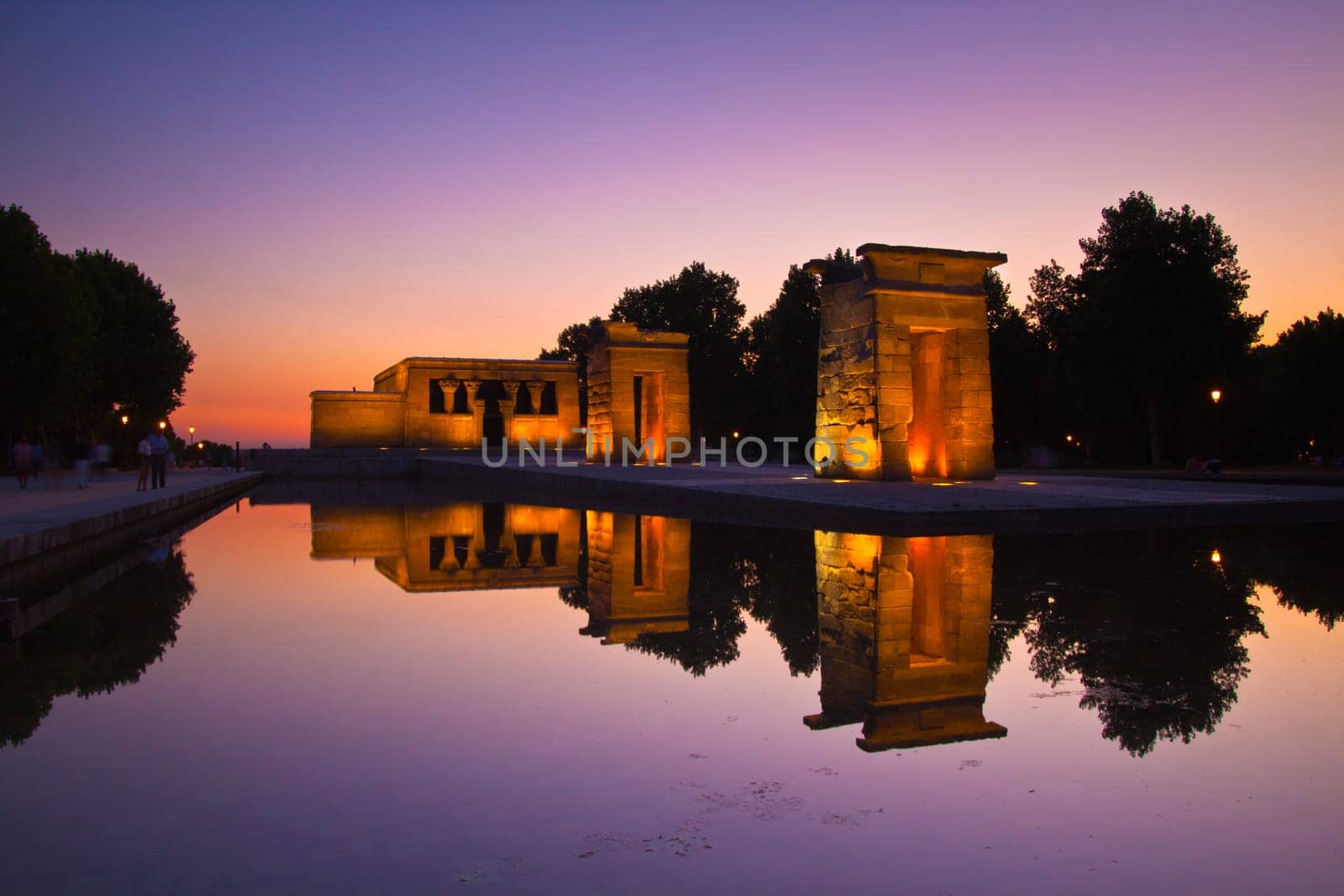 Sunset over the Templo de debod in Madrid, Spain