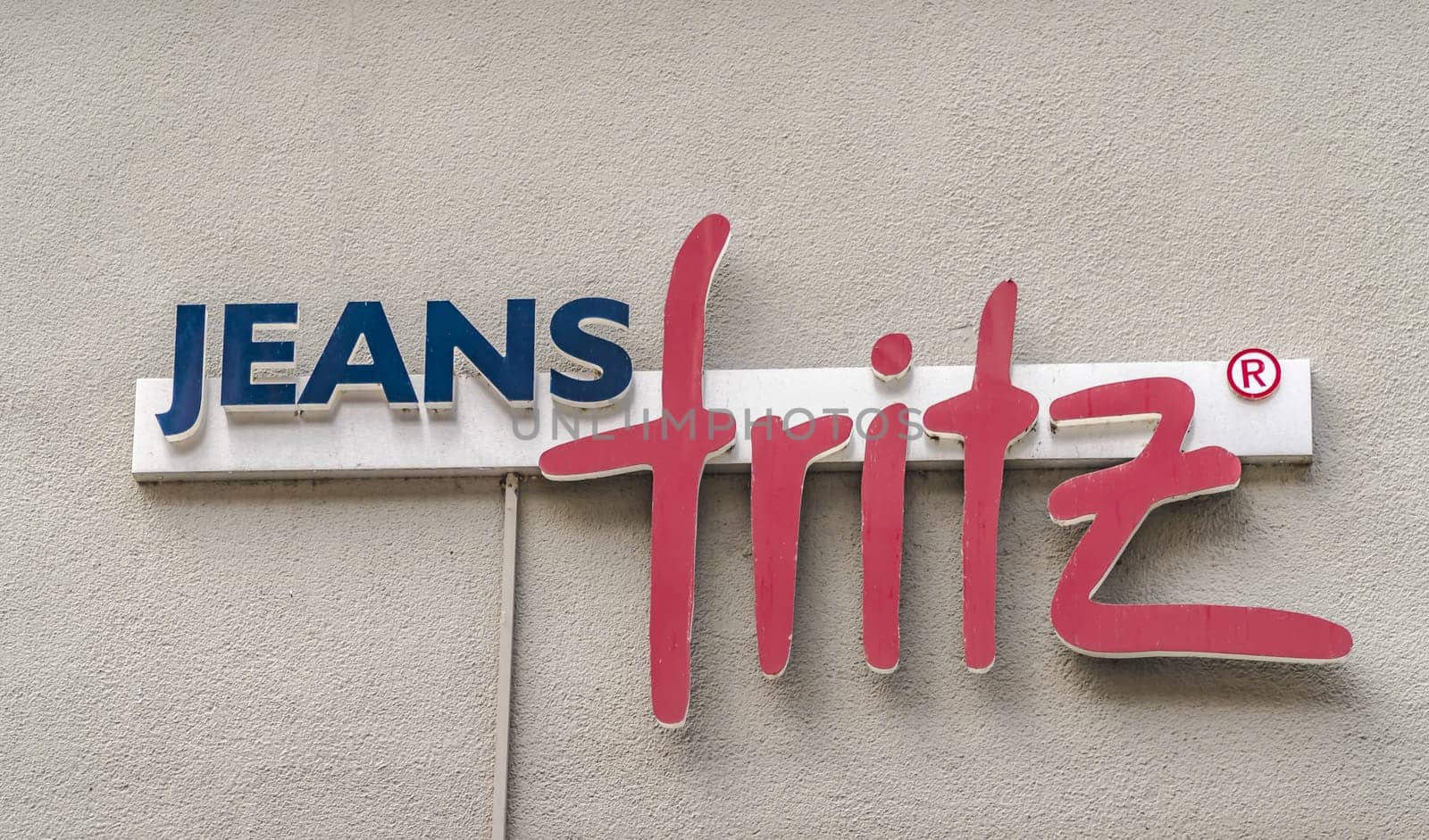 Hannoversch Muenden, Germany - 18-07-2019 logo of JEANS FRITZ sign on a facade, JEANS FRITZ is a big chain of stores for casual clothes.