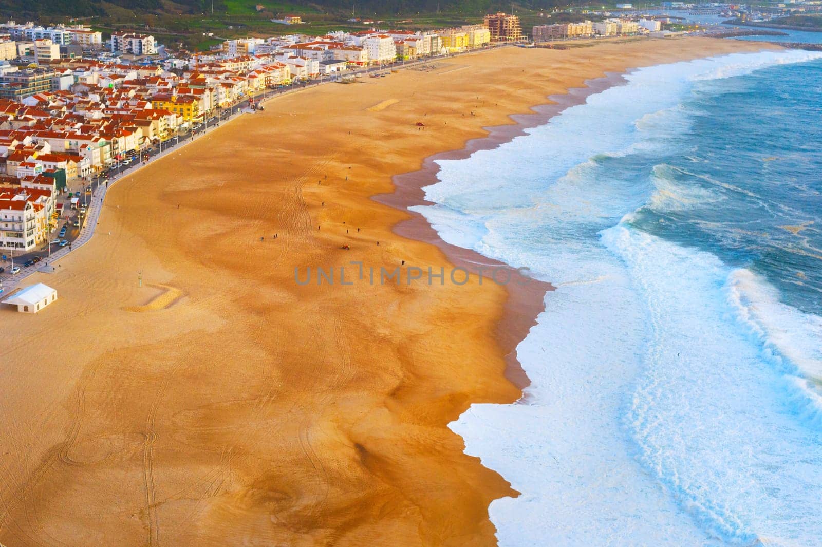 Aerial view of Nazare beach - famous tourist destination. Portugal