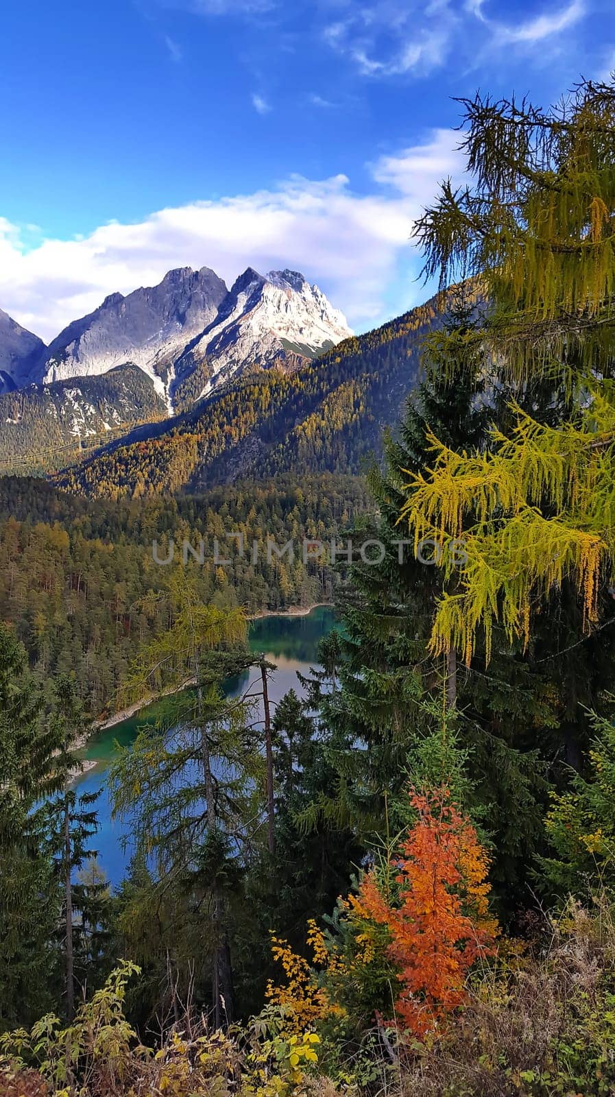 The Fernpass at Blindsee with a view of the Zugspitze