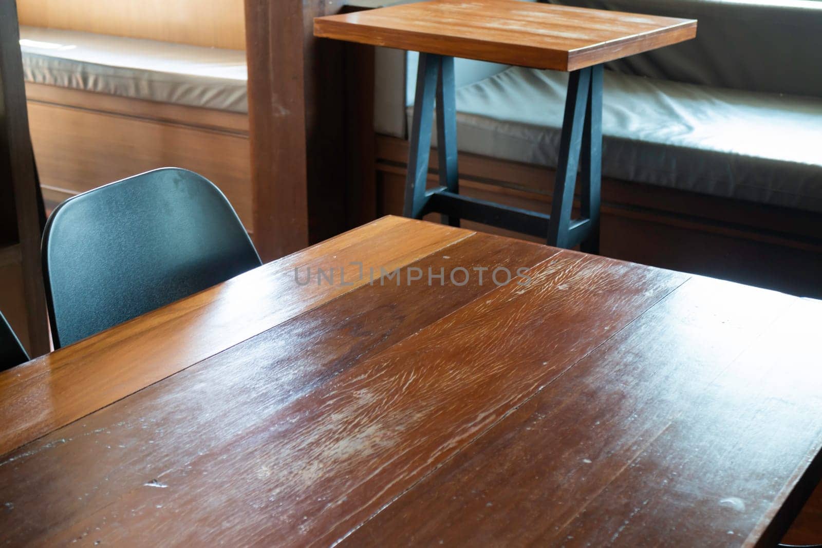 Interior working space wooden furniture, stock photo