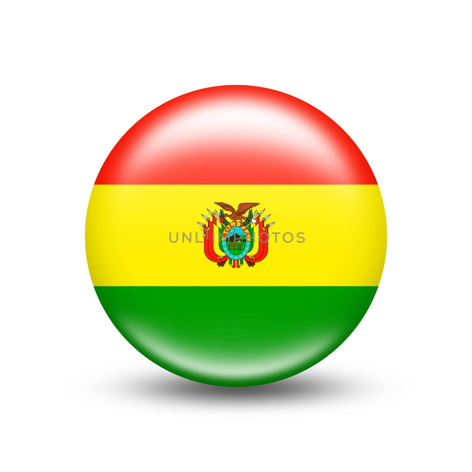 Bolivia country flag in sphere with white shadow - illustration
