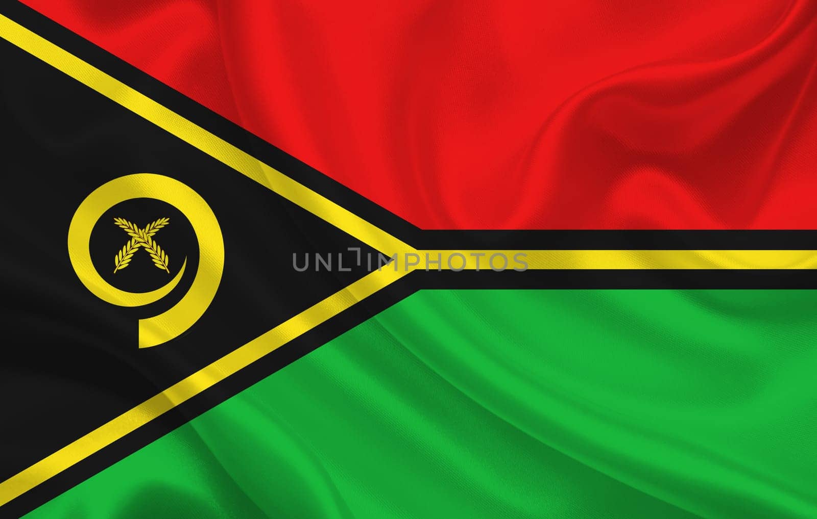 Vanuatu country flag on wavy silk fabric background panorama - illustration