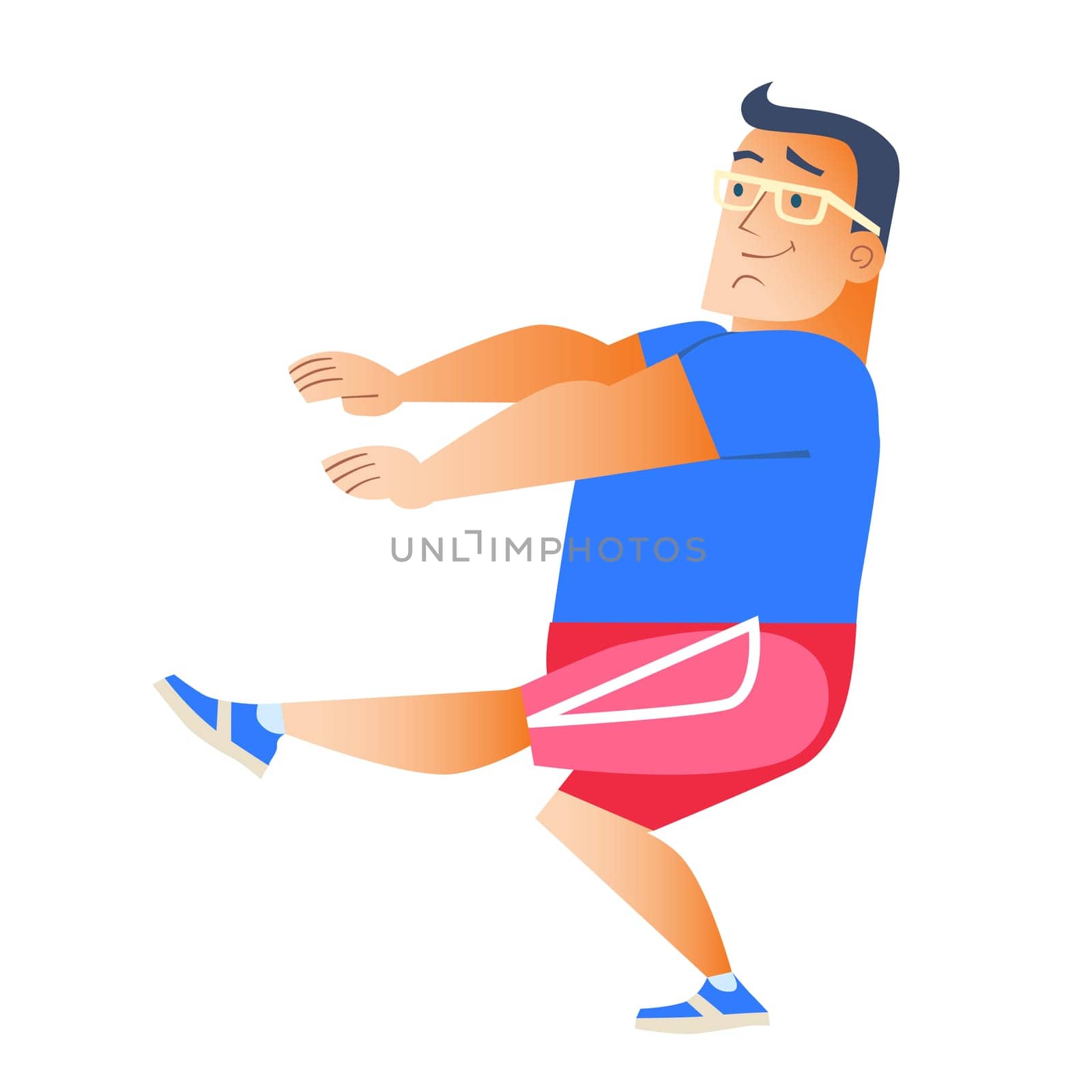 Fat man plays sports. Gymnastics health weight loss
