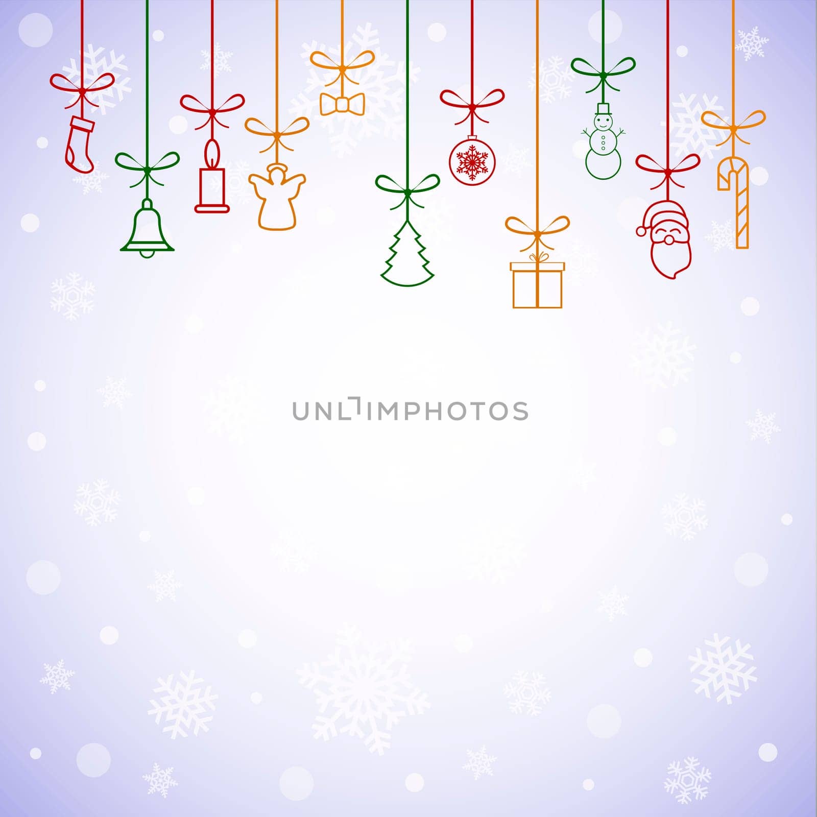 Christmas background with bright bulbs and holiday decorations- illustration