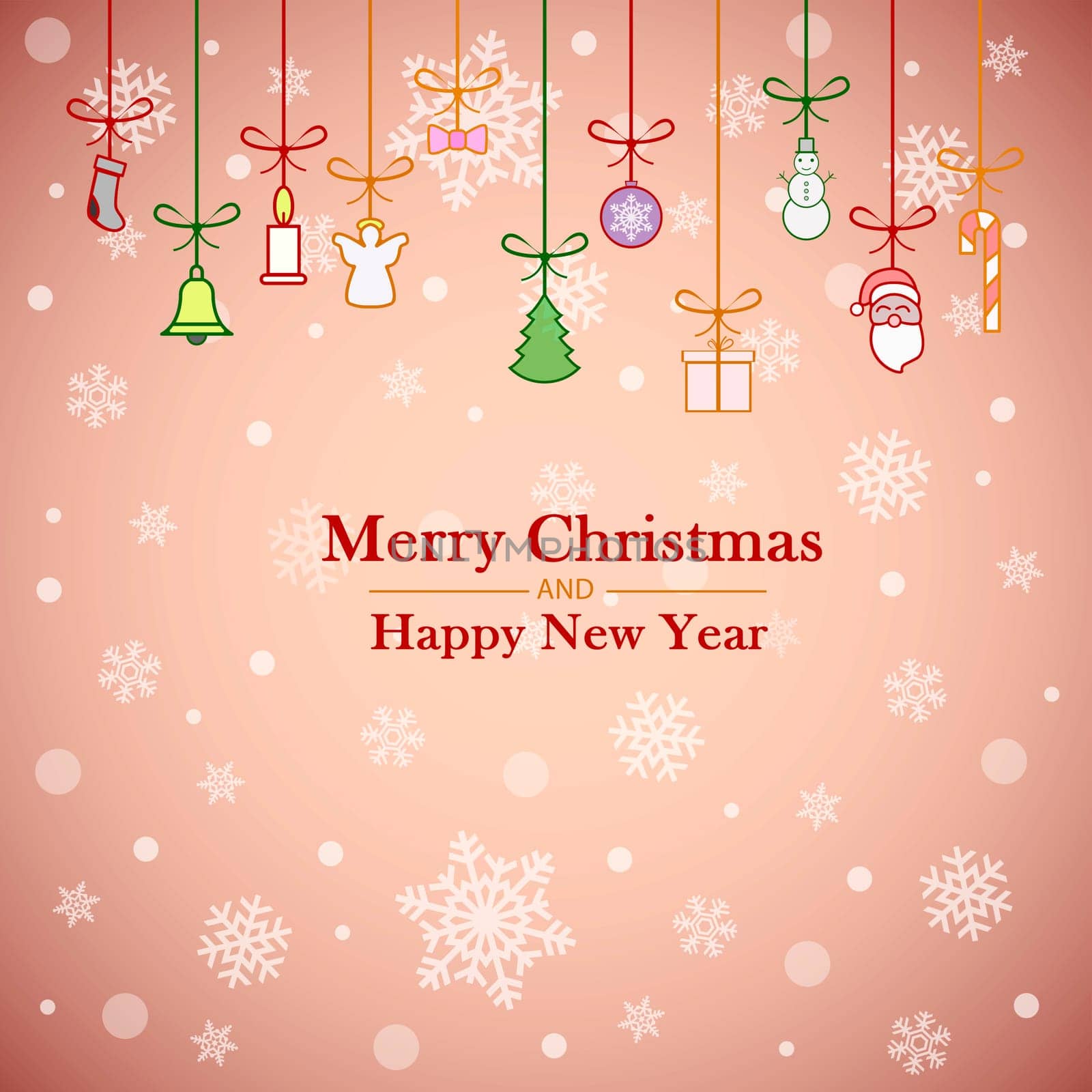 Christmas background with bright bulbs and holiday decorations- illustration