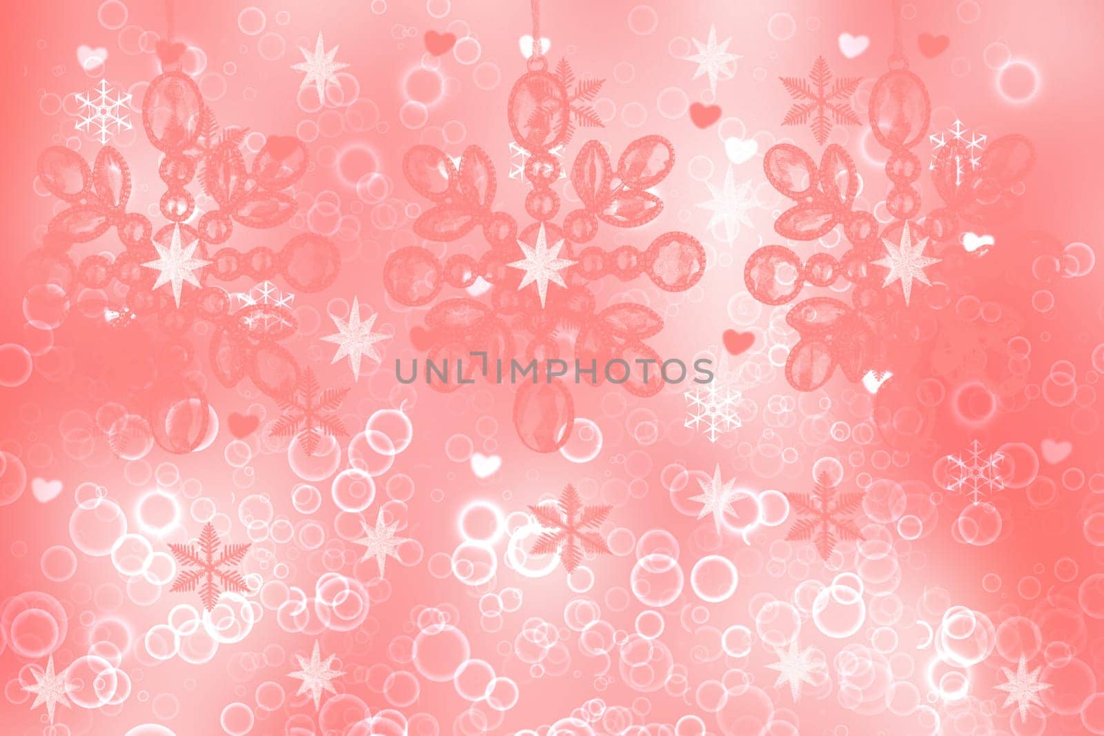 Abstract pink white light background texture with glowing circular bokeh lights and stars. Beautiful colorful spring or summer backdrop.