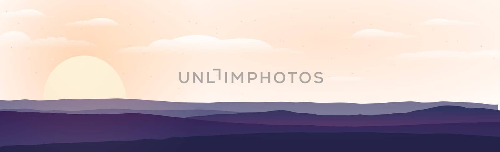Panoramic landscape of mountains and sunset - Vector illustration