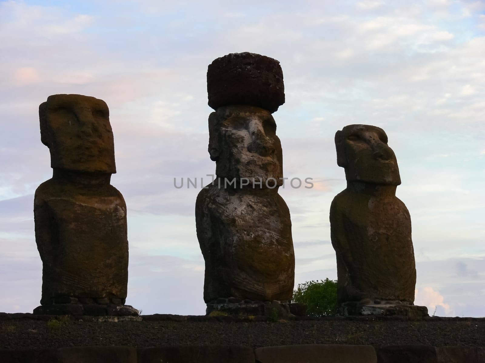 Statues of the gods of Easter Island. Ancient statues of ancient civilization on Easter Island.