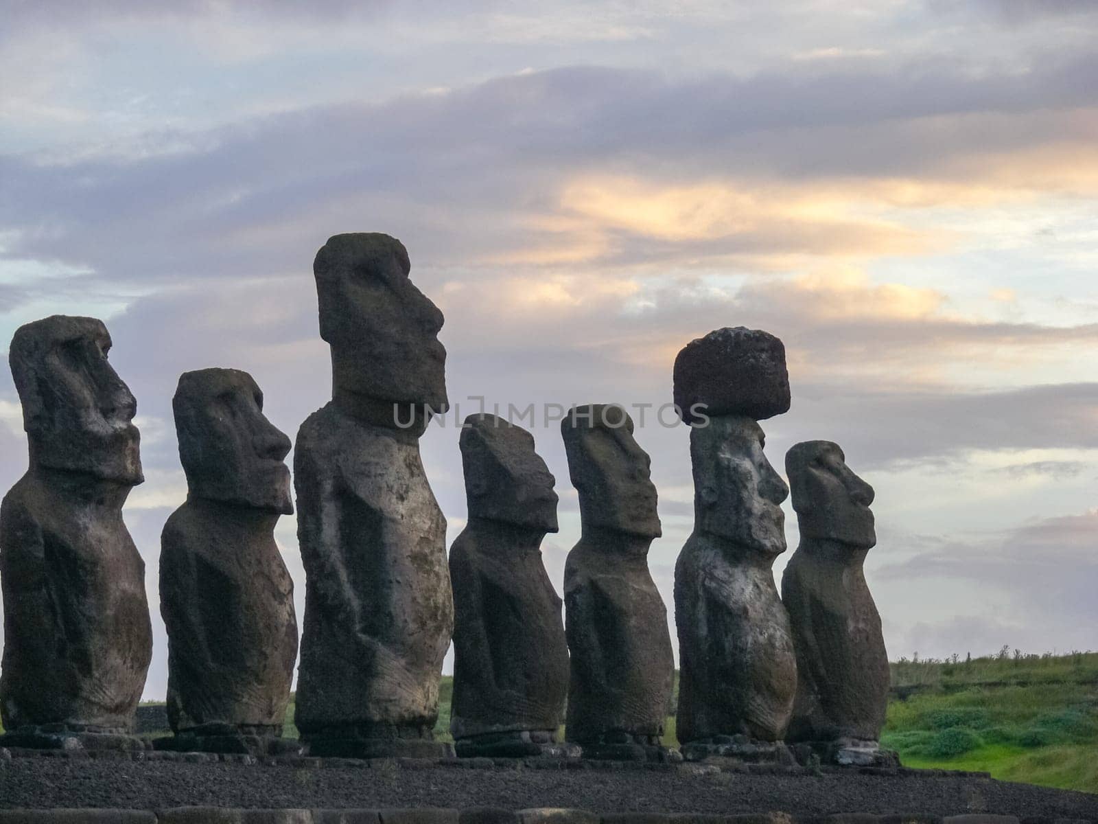 Statues of the gods of Easter Island. Ancient statues of ancient civilization on Easter Island.