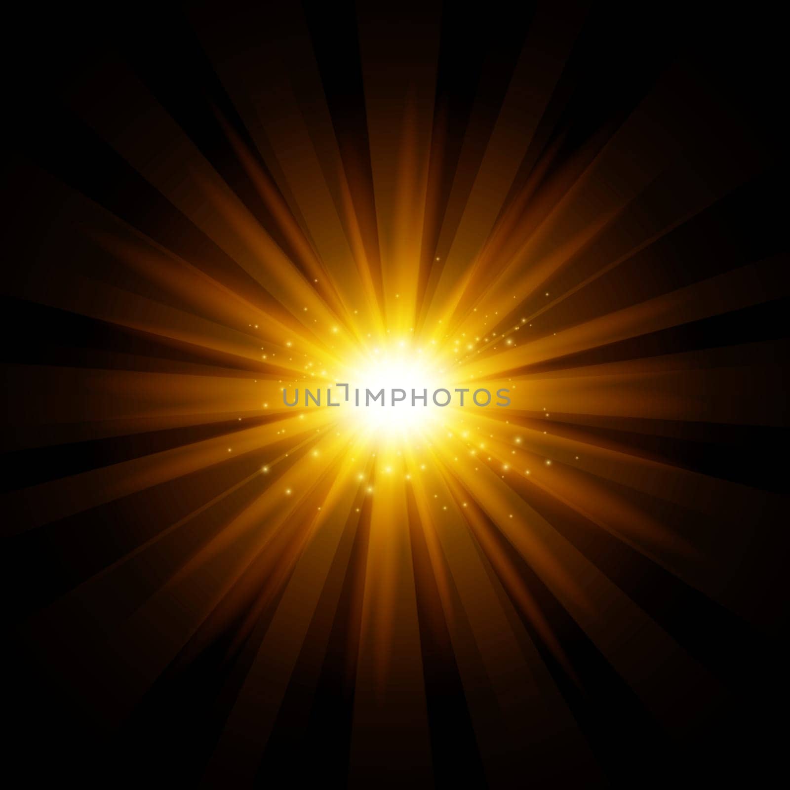Bright blinding sun on a black background - Illustration