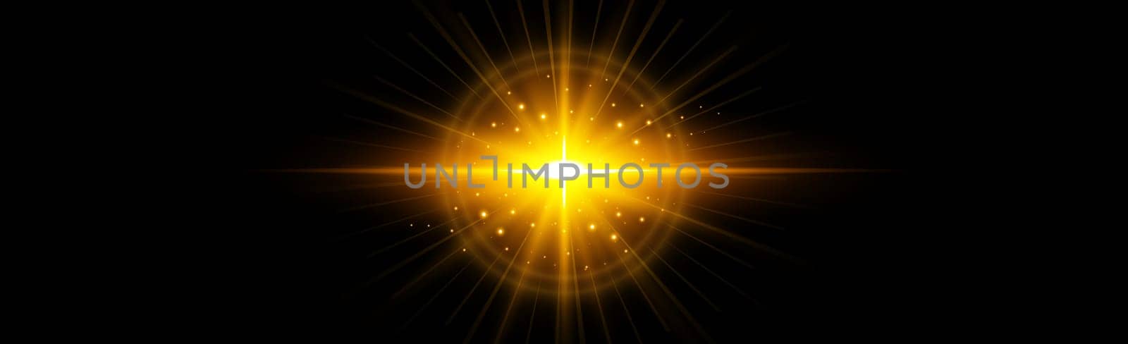Bright blinding sun on a black background - Illustration