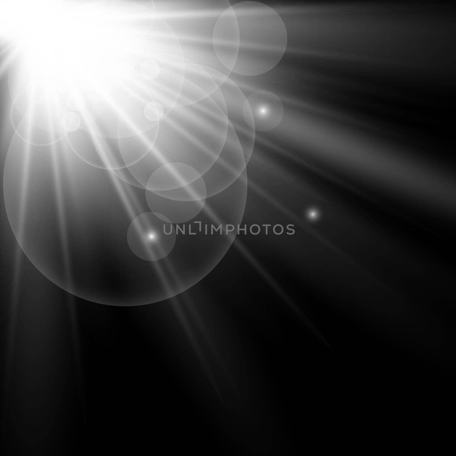 Bright blinding sun on a black background - Illustration