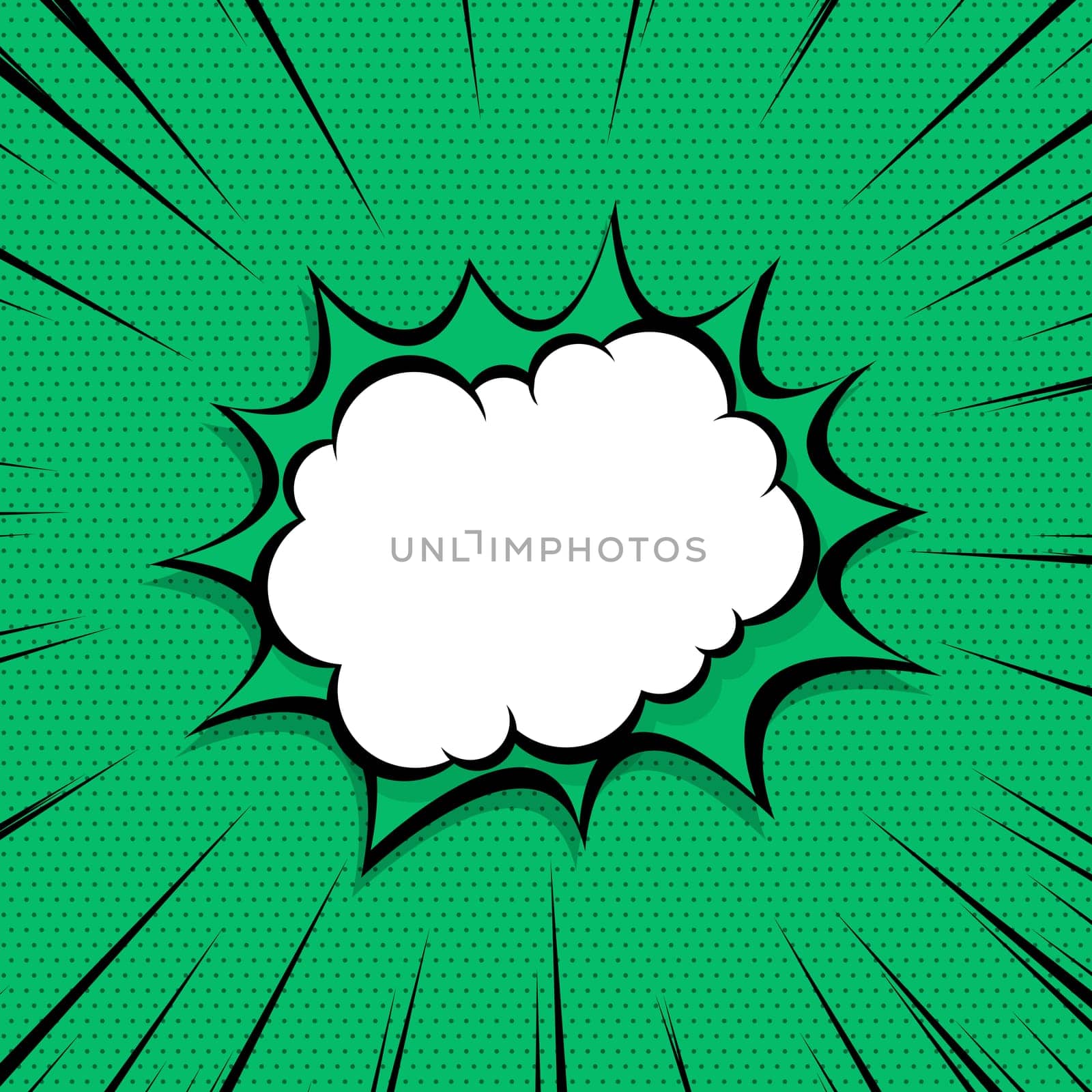 Panoramic green comic zoom with lines - Vector illustration