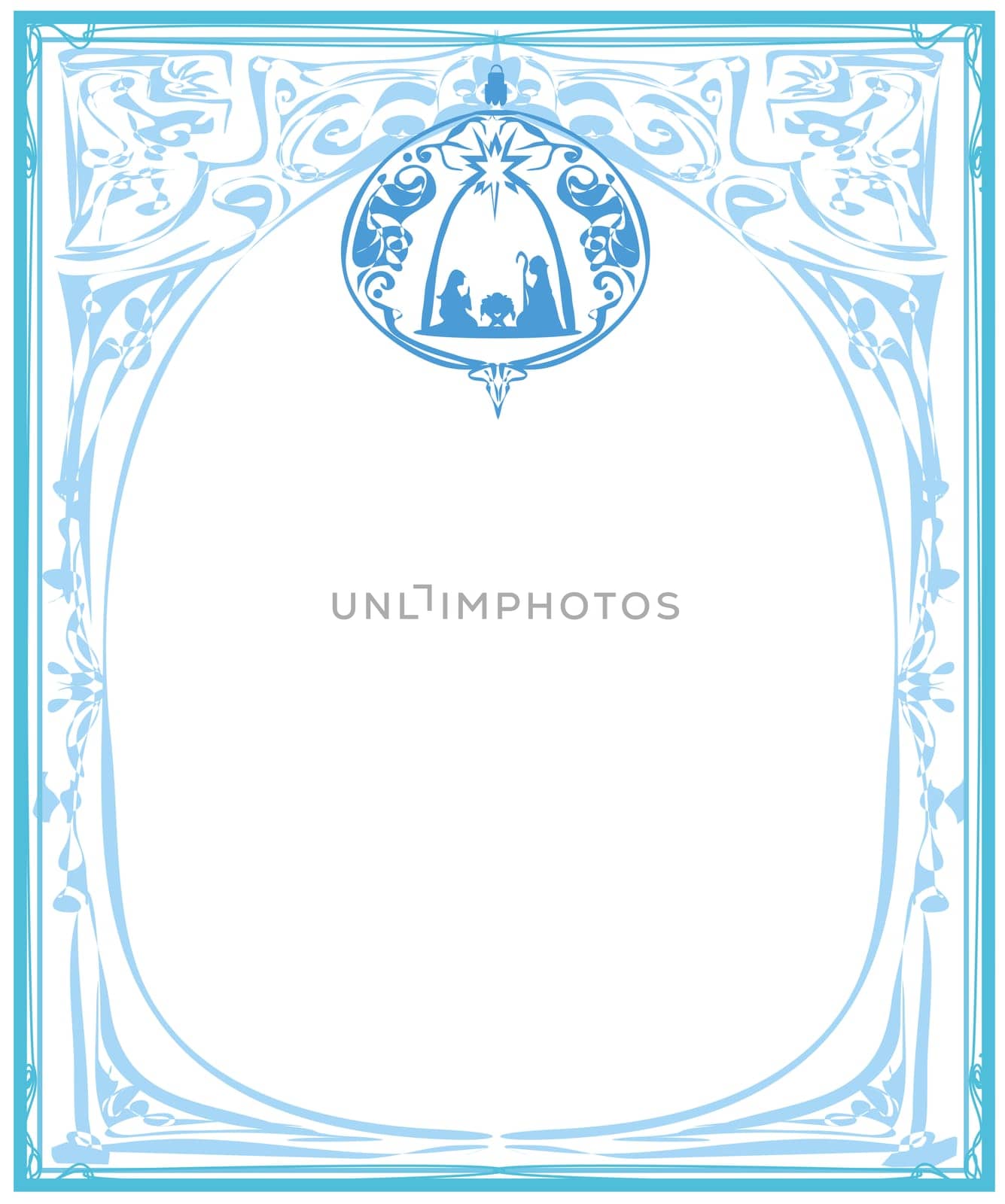 nativity scene of baby Jesus in transparent ball - elegant vintage  frame