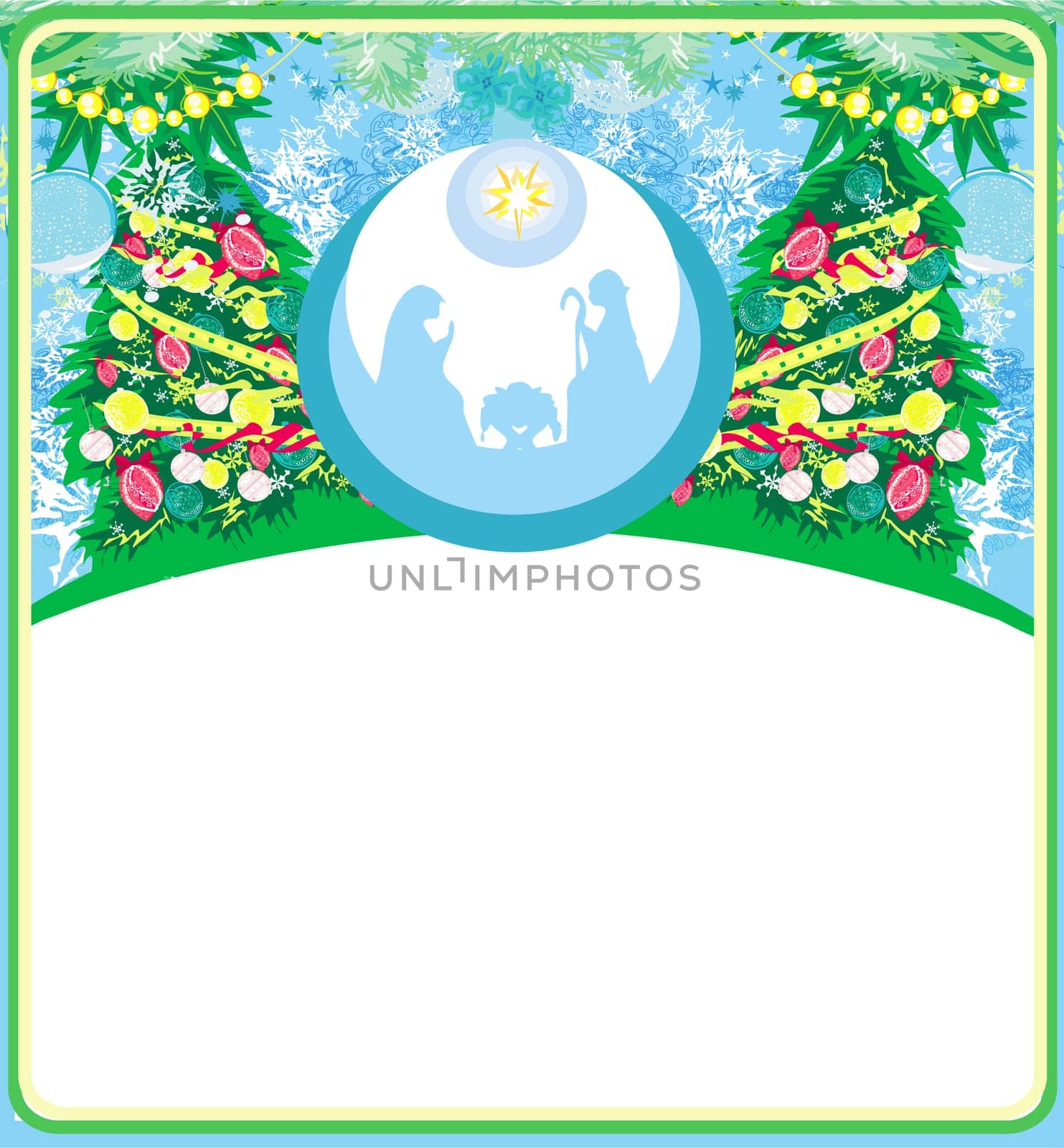 Birth of Jesus in Bethlehem in a glass bubble - holiday card
