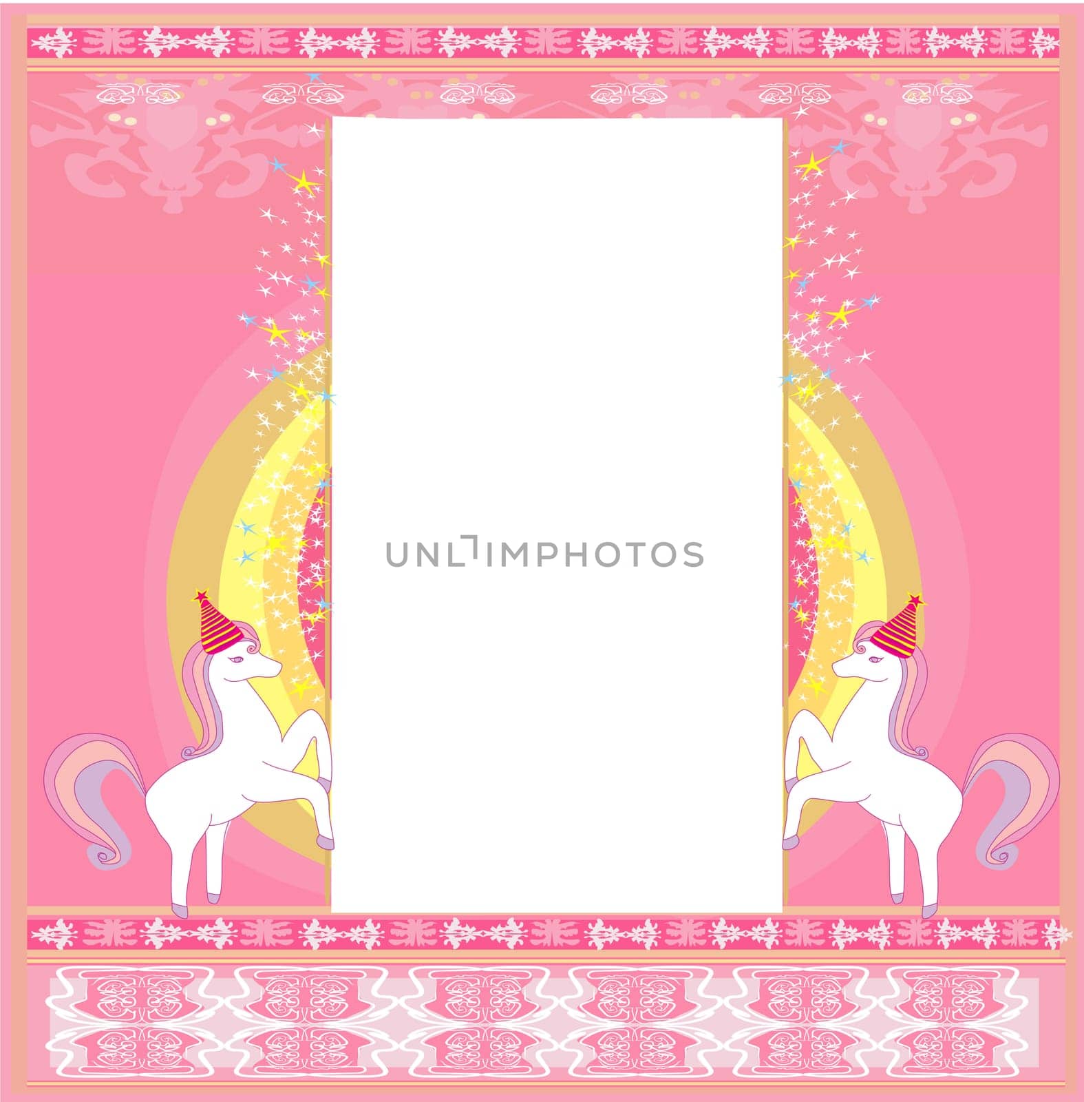 Fairytale frame with unicorns  - birthday card