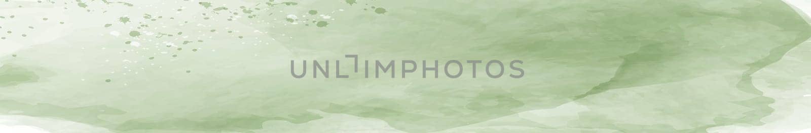Panoramic texture of realistic green watercolor on a white background - illustration