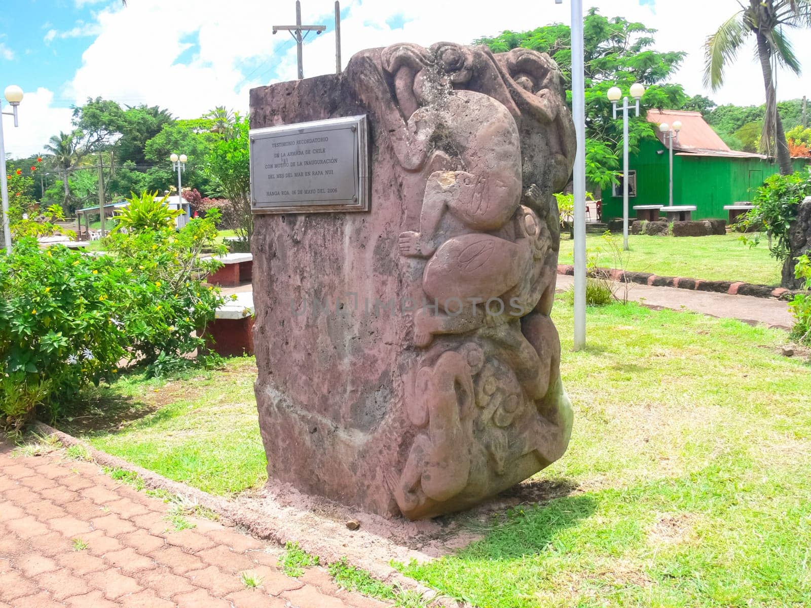 Angaroa, Easter Island, Chile - December 20, 2018: Modern monuments on Easter Island.