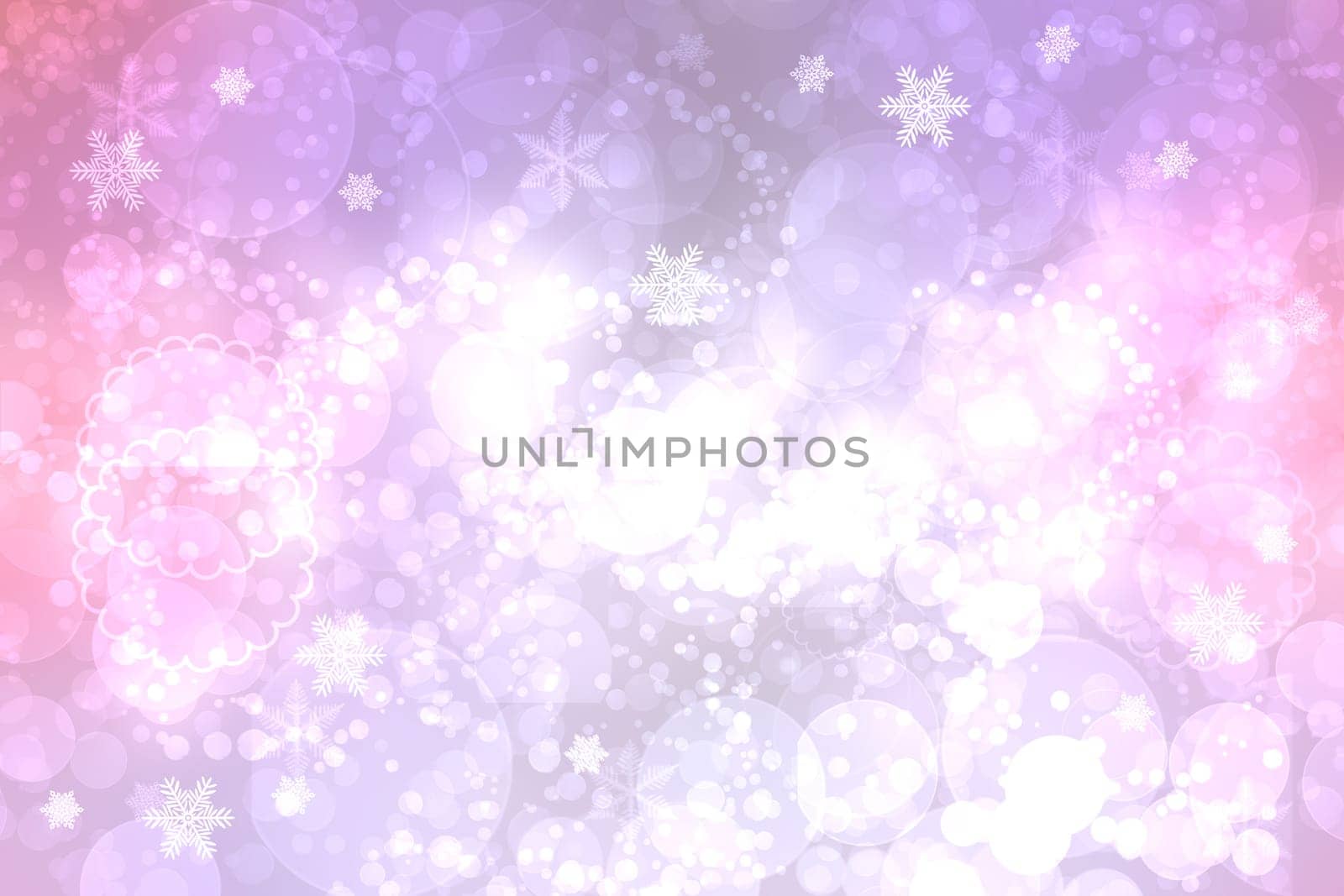 Abstract blurred festive light blue pink winter christmas or Happy New Year background with shiny blue and white bokeh lighted snowflakes and stars. Space for your design. Card concept.