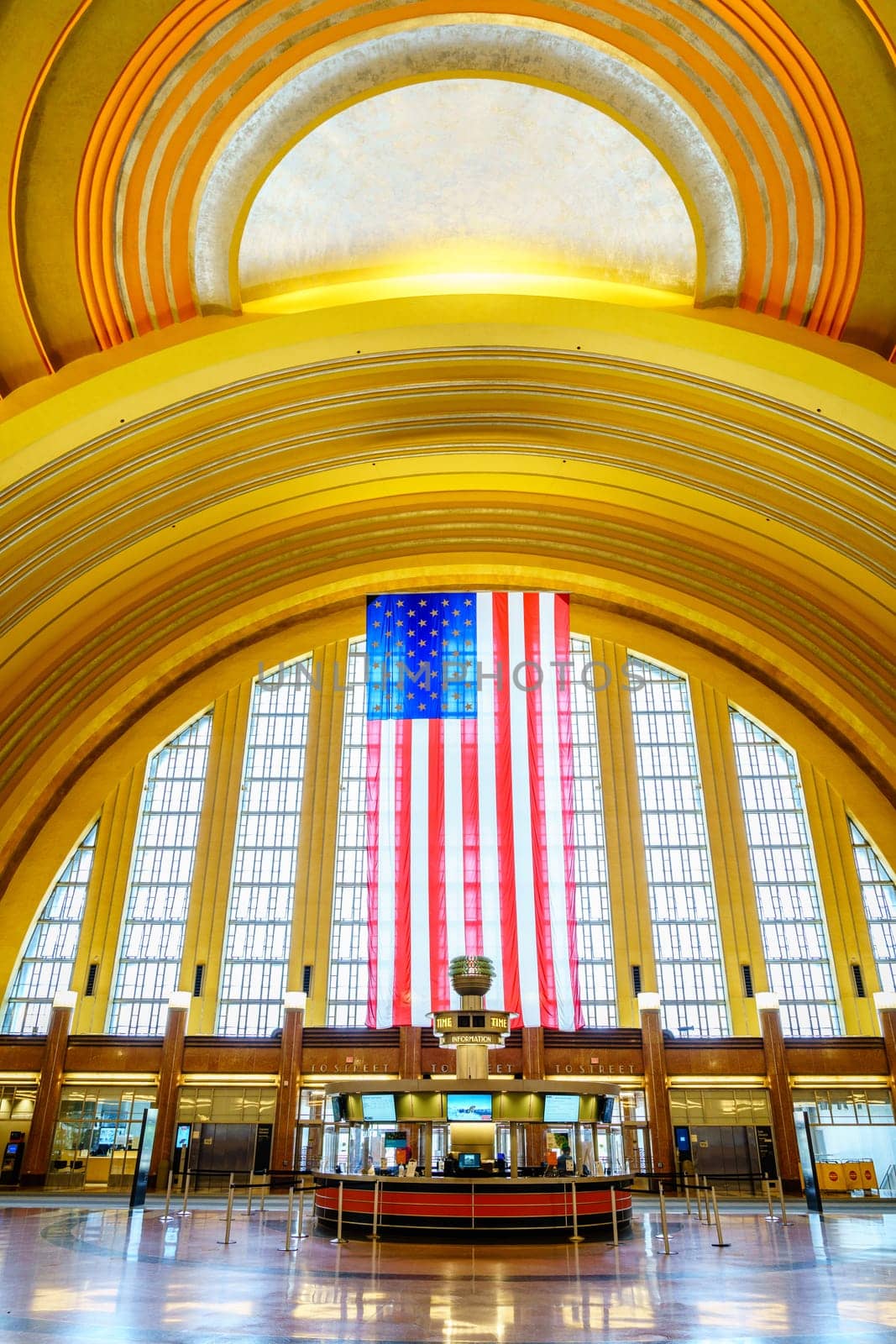 Cincinnati, Ohio, August 29, 2020: Central hall (the Rotunda) of a historic Cincinnati Union Terminal building housing the Cincinnati Museum Center