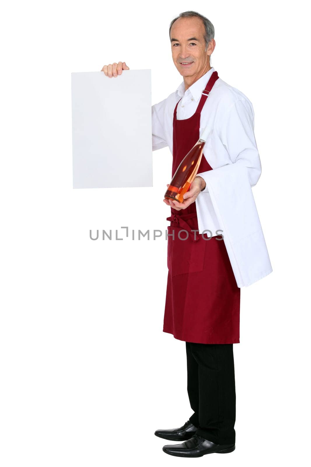 Male waiter hold message board