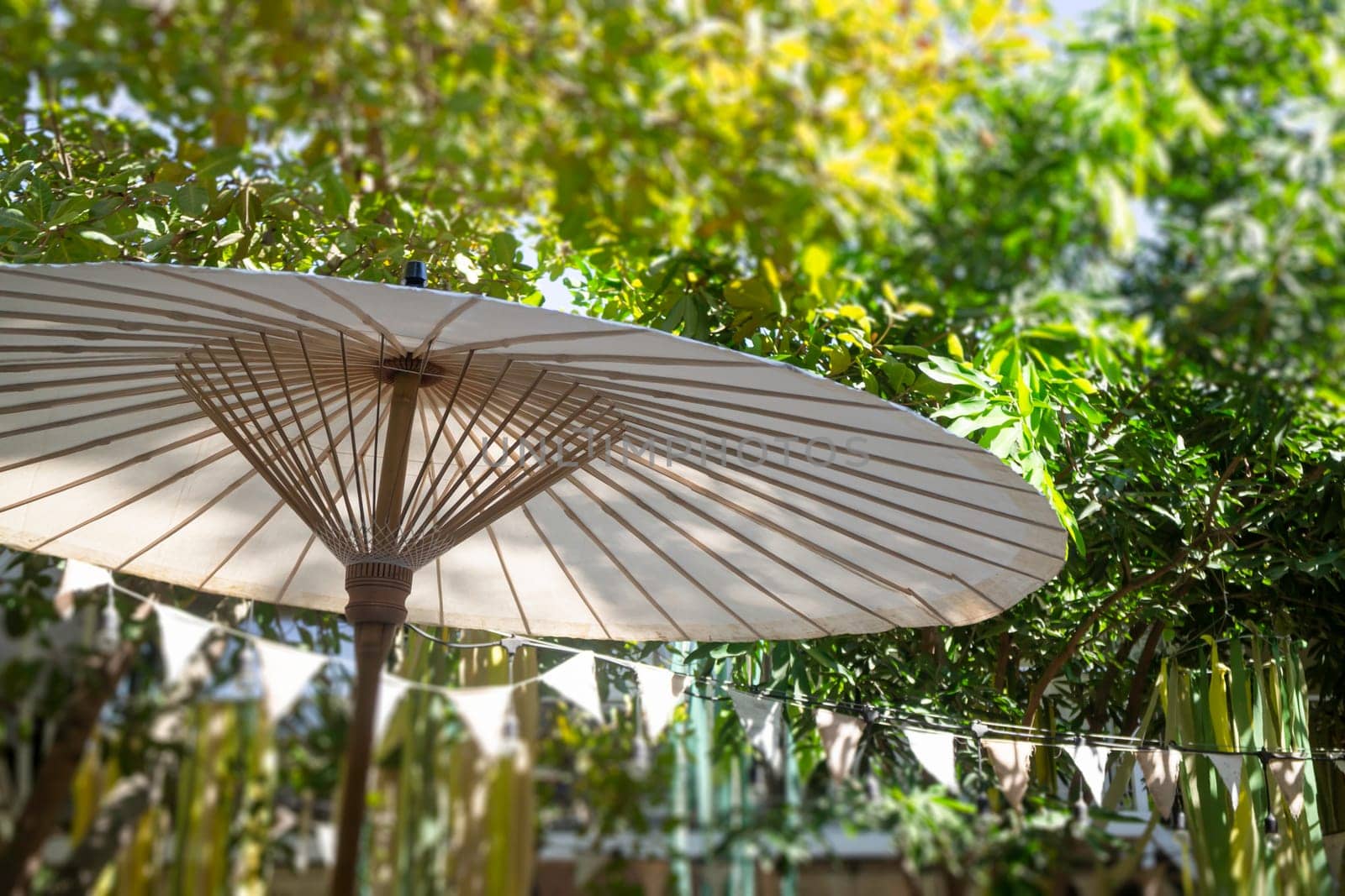 Local market tent decorated in Northern Thai style, stock photo