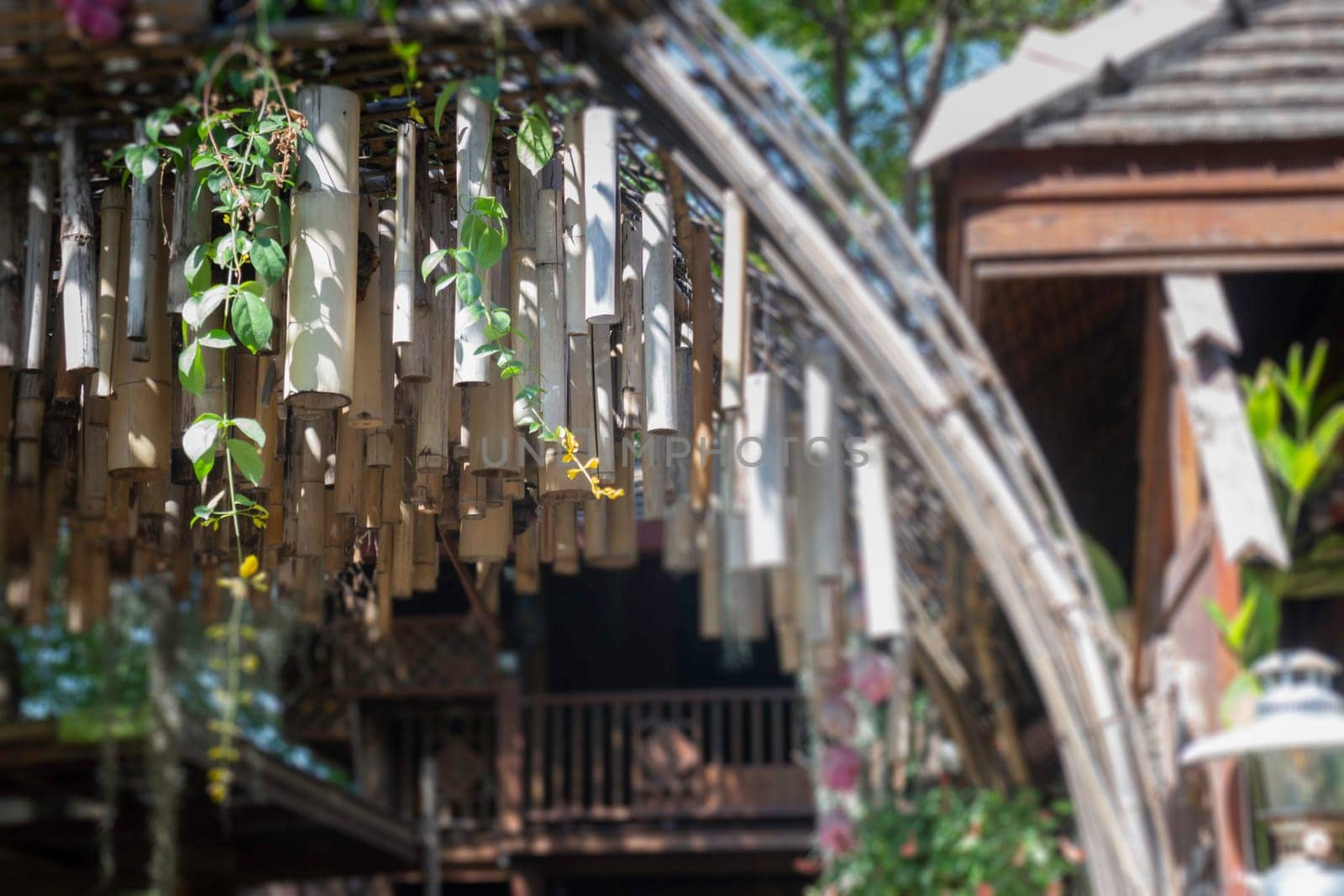 Local market tent decorated in Northern Thai style, stock photo