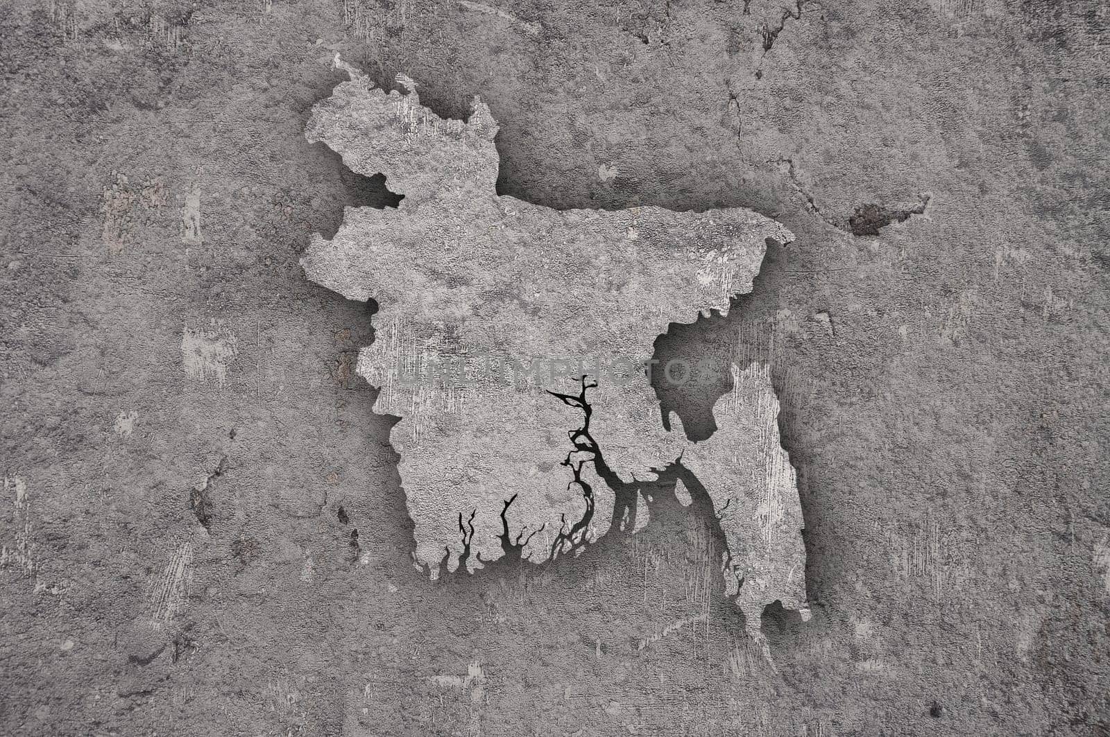 Map of Bangladesh on weathered concrete