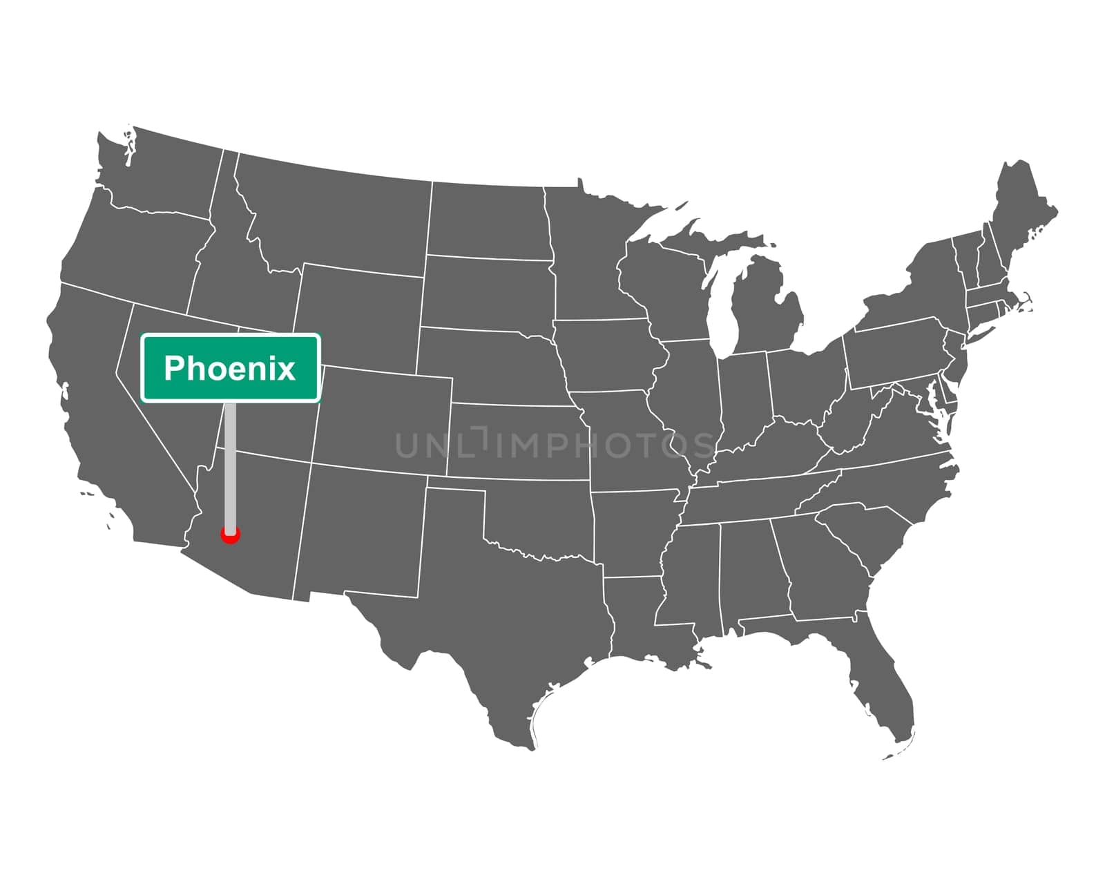 Phoenix city limit sign and map of USA