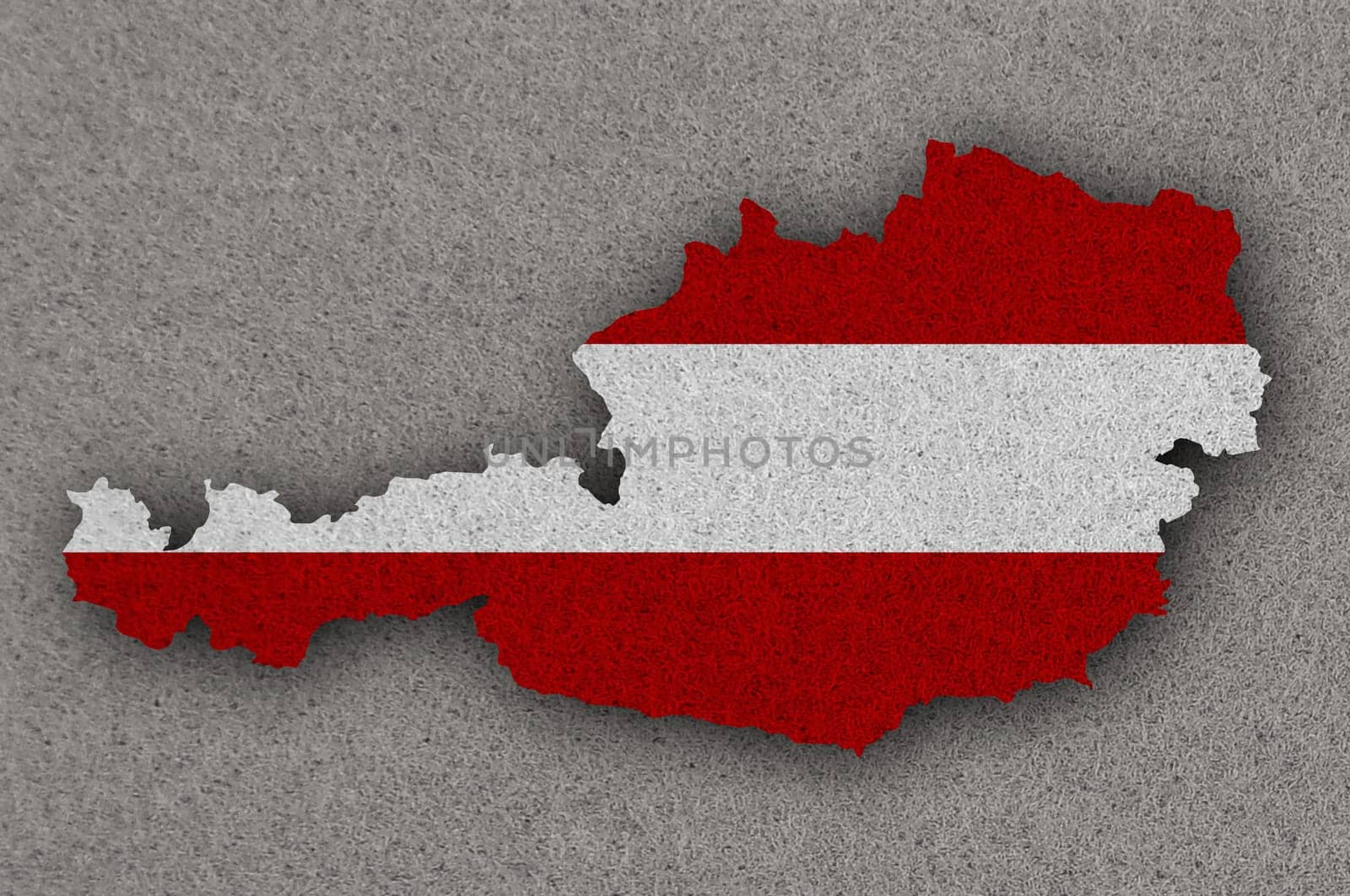 Map and flag of Austria on felt