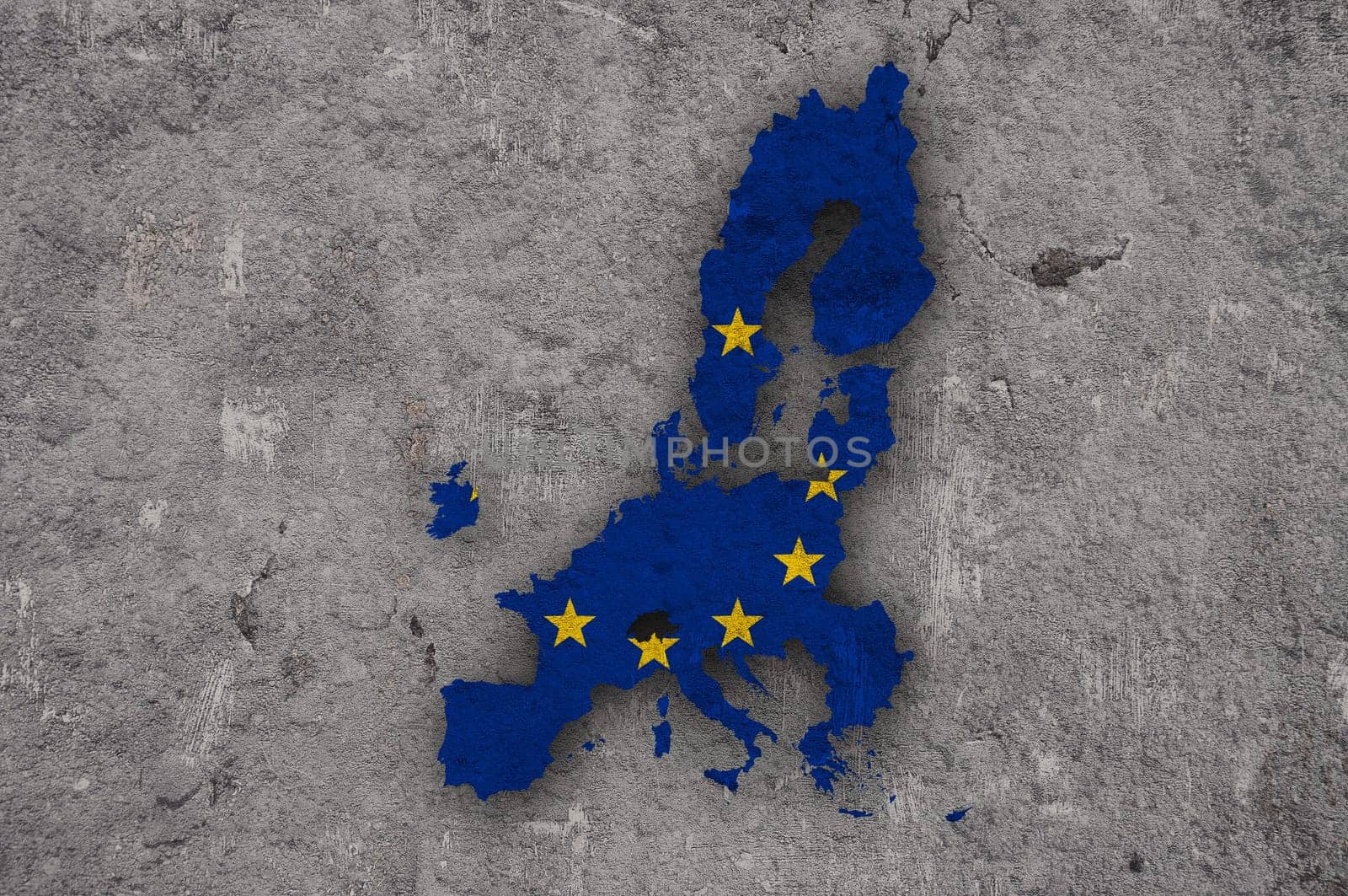 Map and flag of European Union on weathered concrete