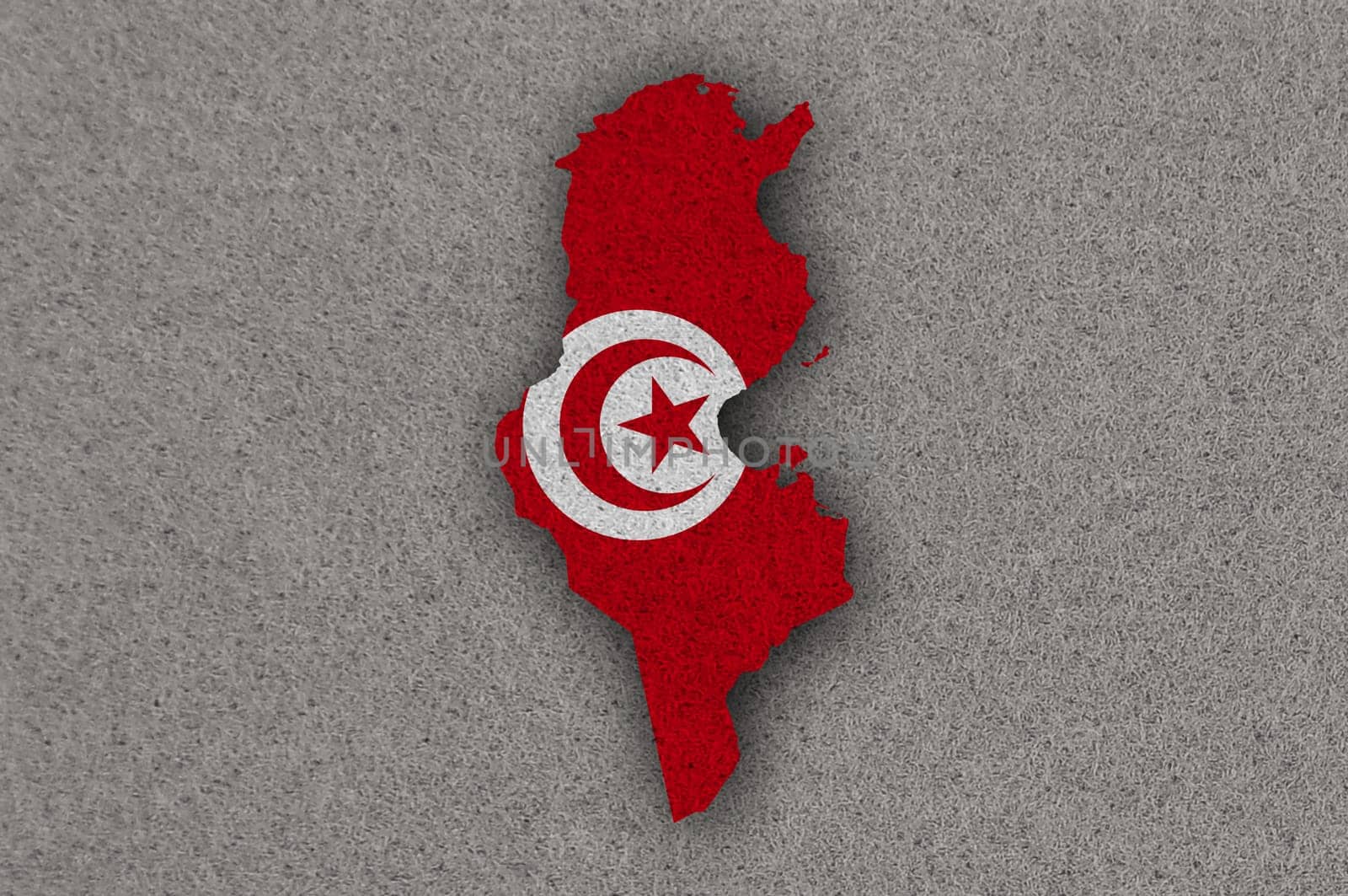 Map and flag of Tunisia on felt