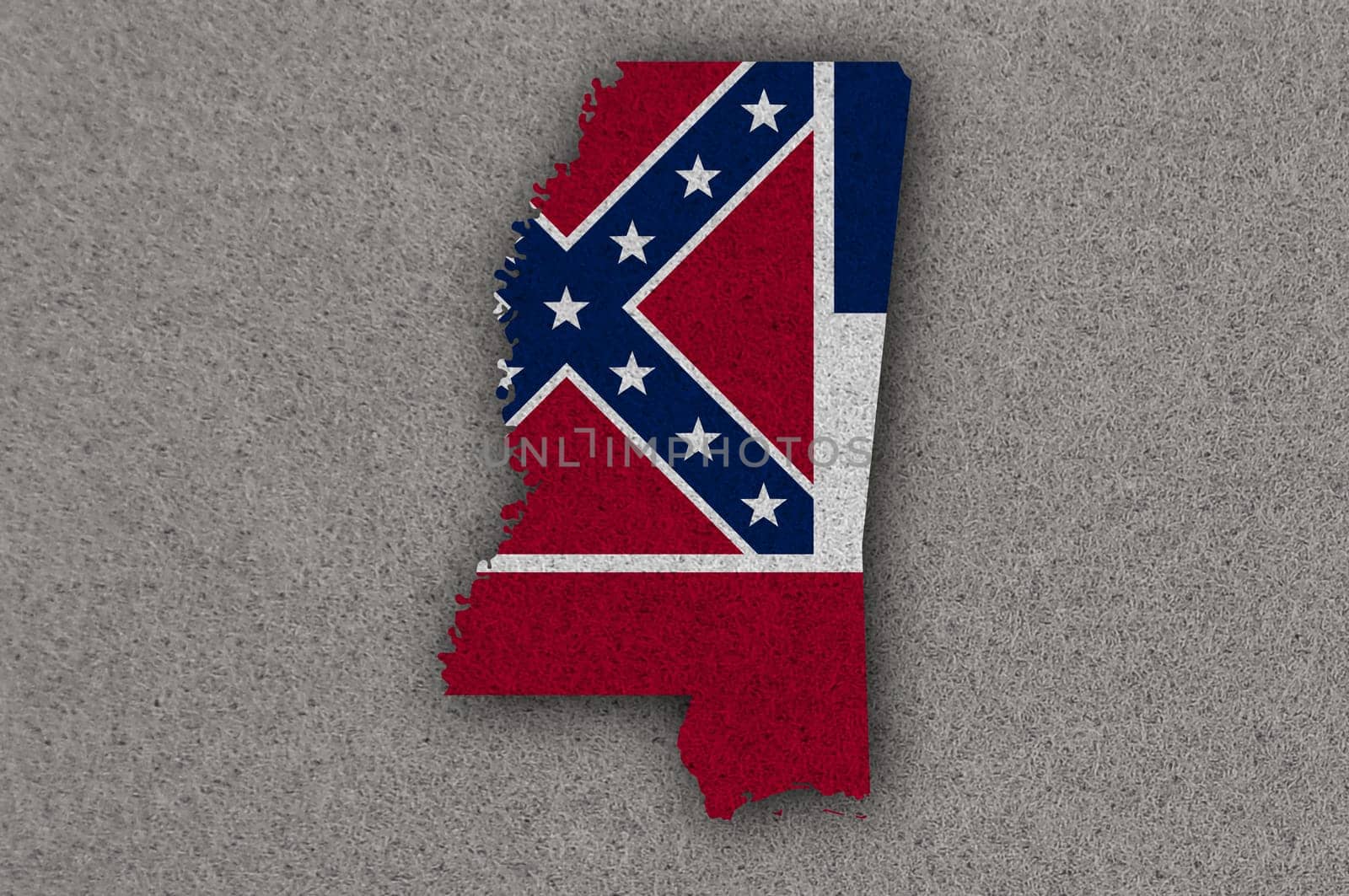 Map and flag of Mississippi on felt