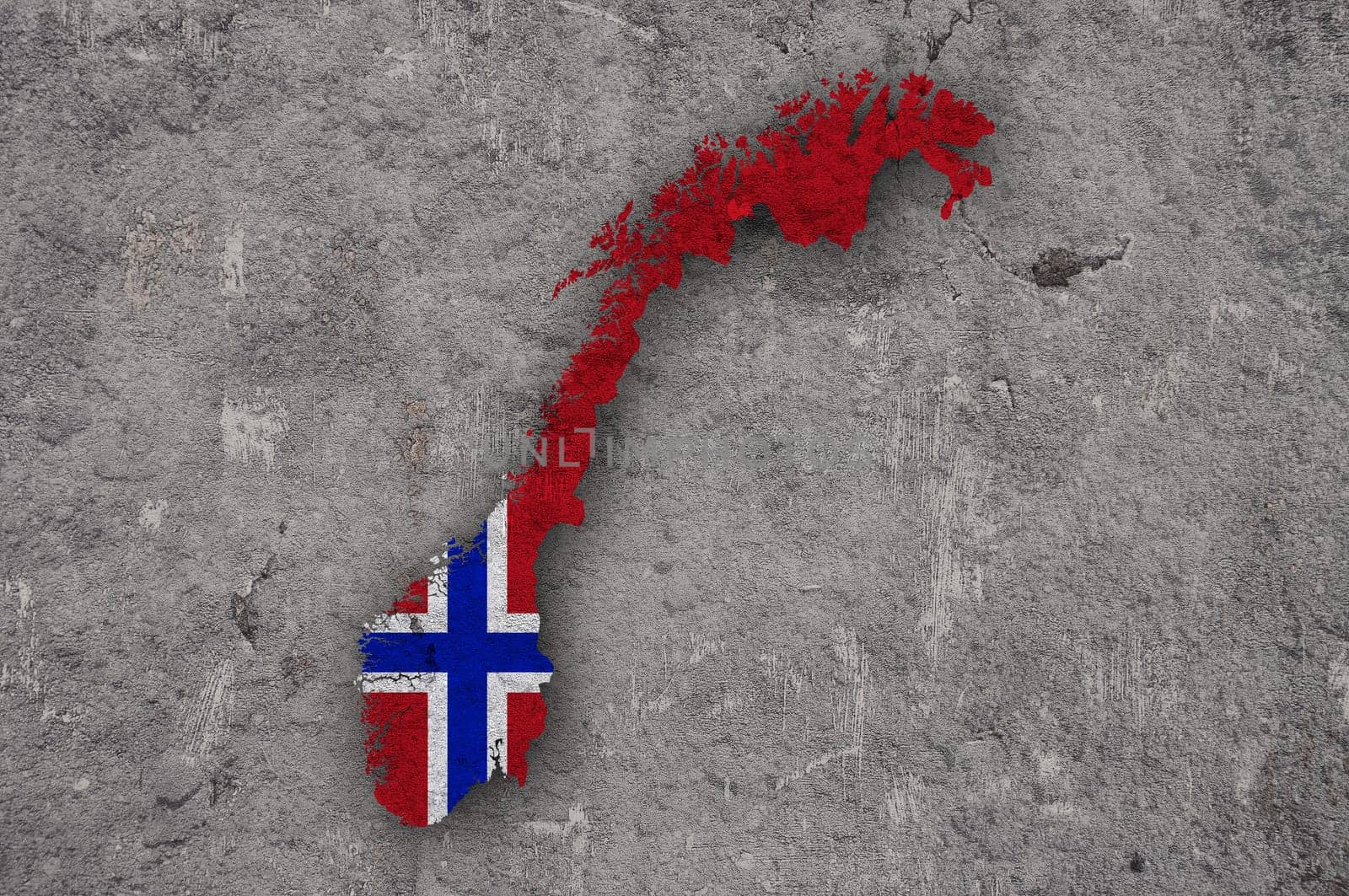 Map and flag of Norway on weathered concrete