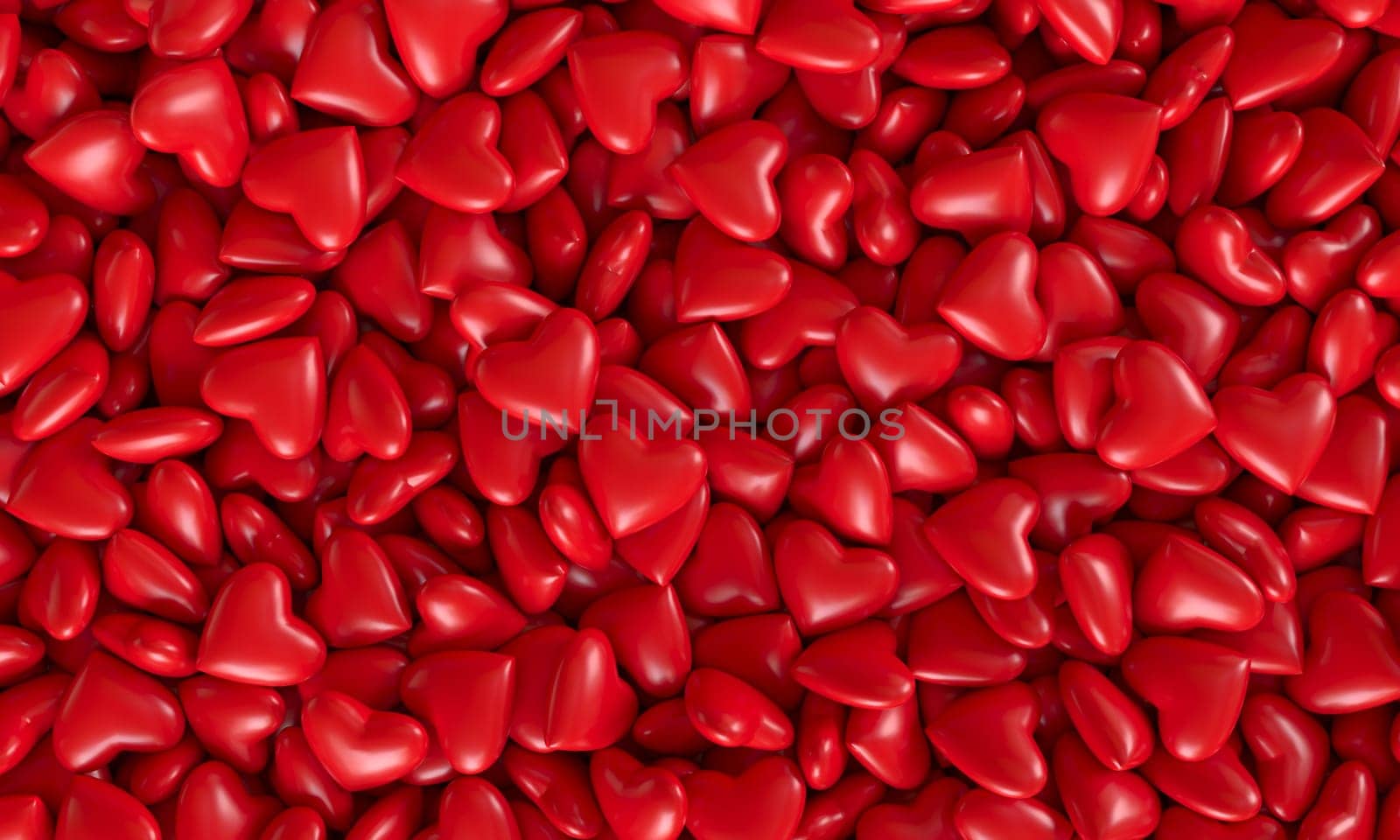 Background of red hearts, 3D rendering illustration.