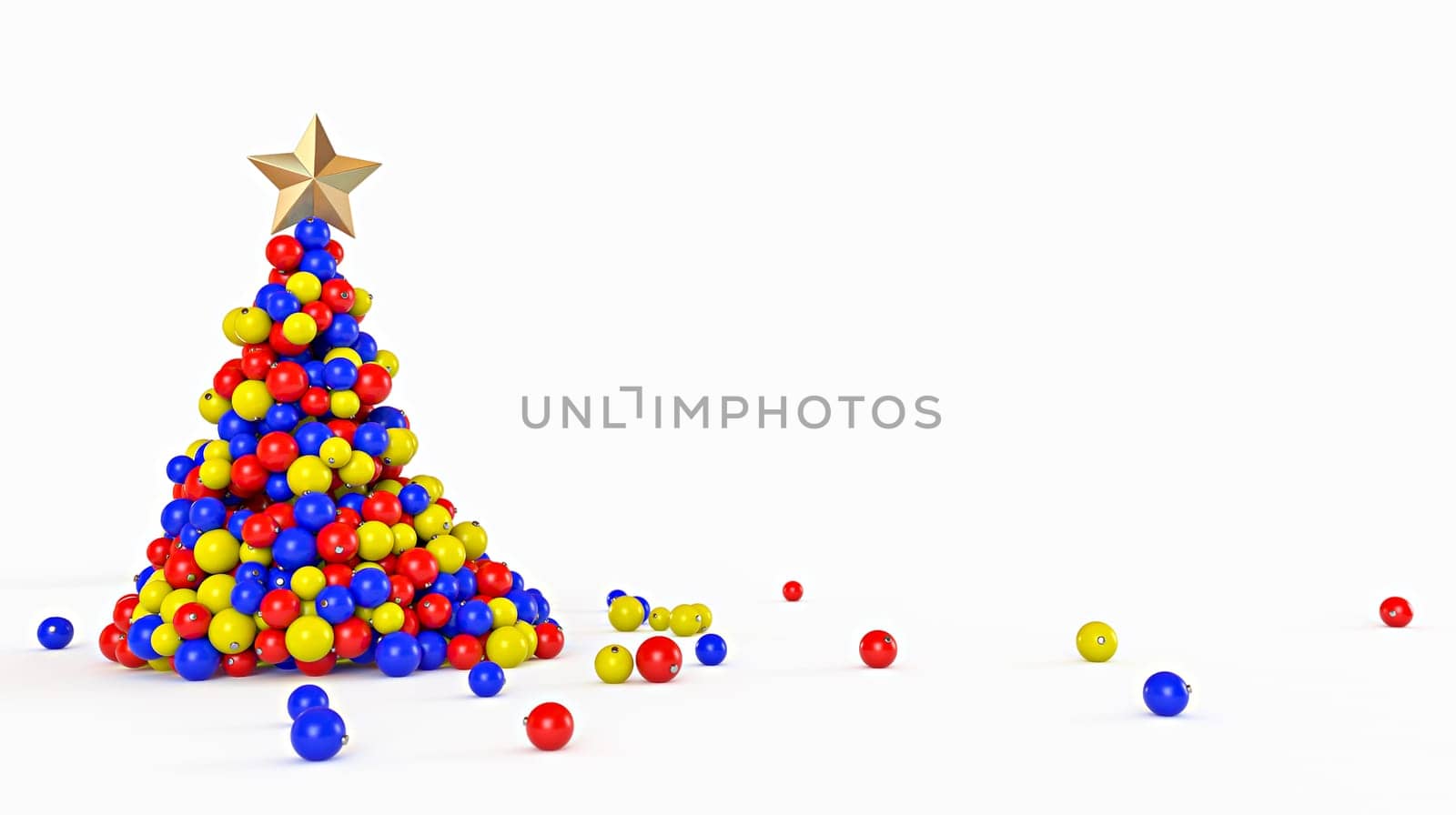 Christmas tree made of bauble decoration. Minimal New year concept. 3D rendering illustration.