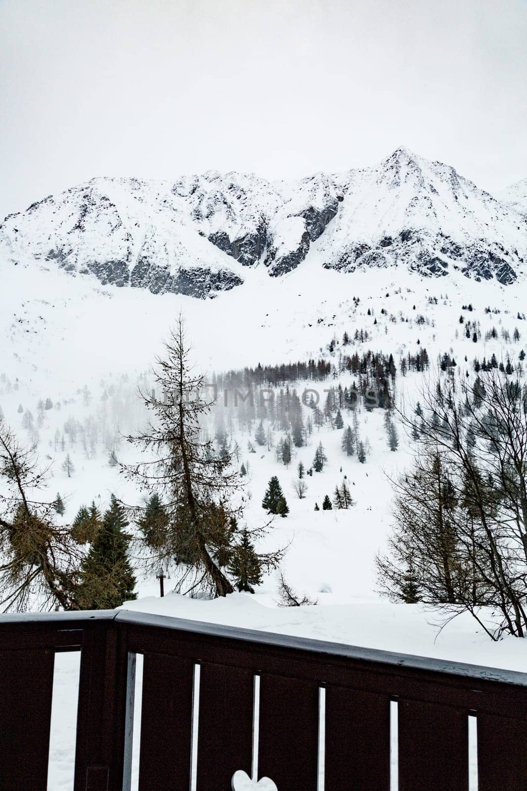 Winter landscape with lots of white snow. Concept of vacation during the winter holidays in the high mountains. soft focus.