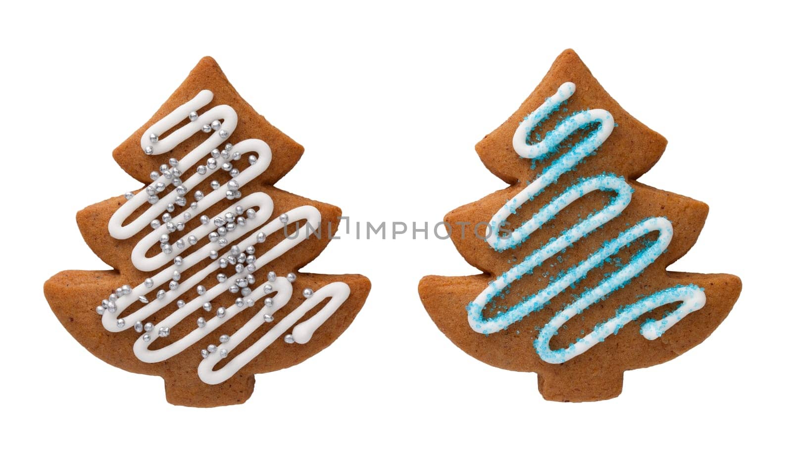 Gingerbread christmas tree isolated on white background. Top view
