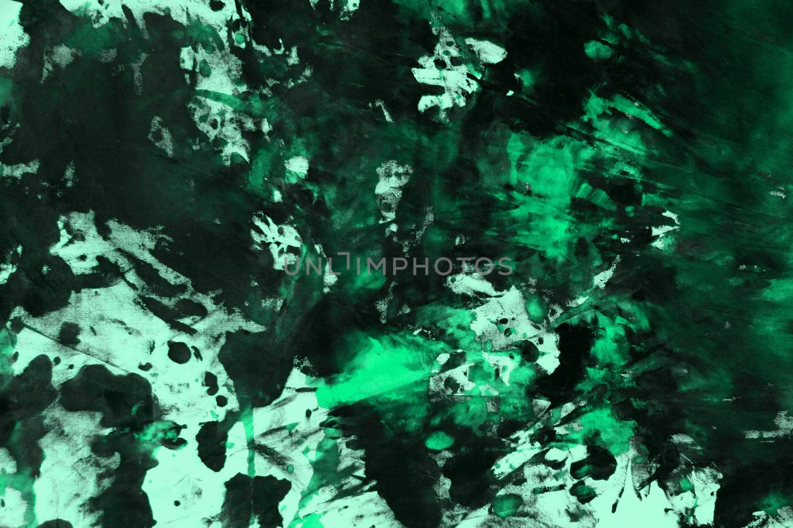 pretty shabby teal, sea-green randomly painted canvas, fabric with color paint spots and blots texture for use as background.