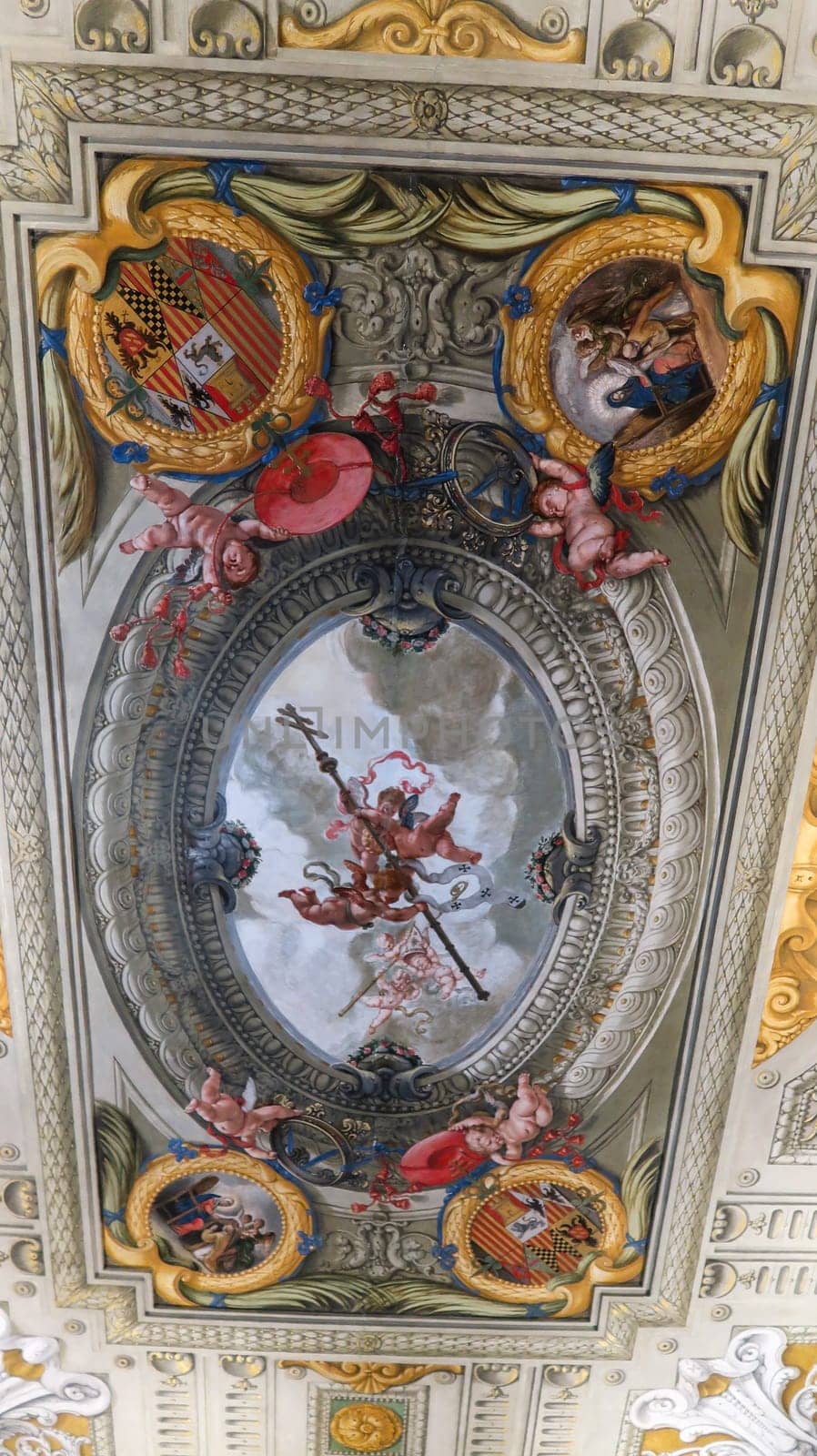 Toledo, Spain - 24 - september - 2020: Interior design of ceiling of Toledo cathedral in historic medieval city
