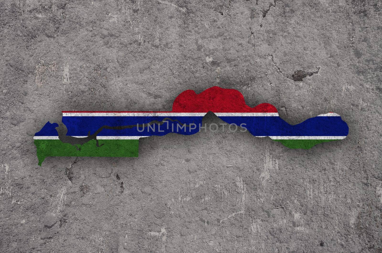 Map and flag of The Gambia on weathered concrete