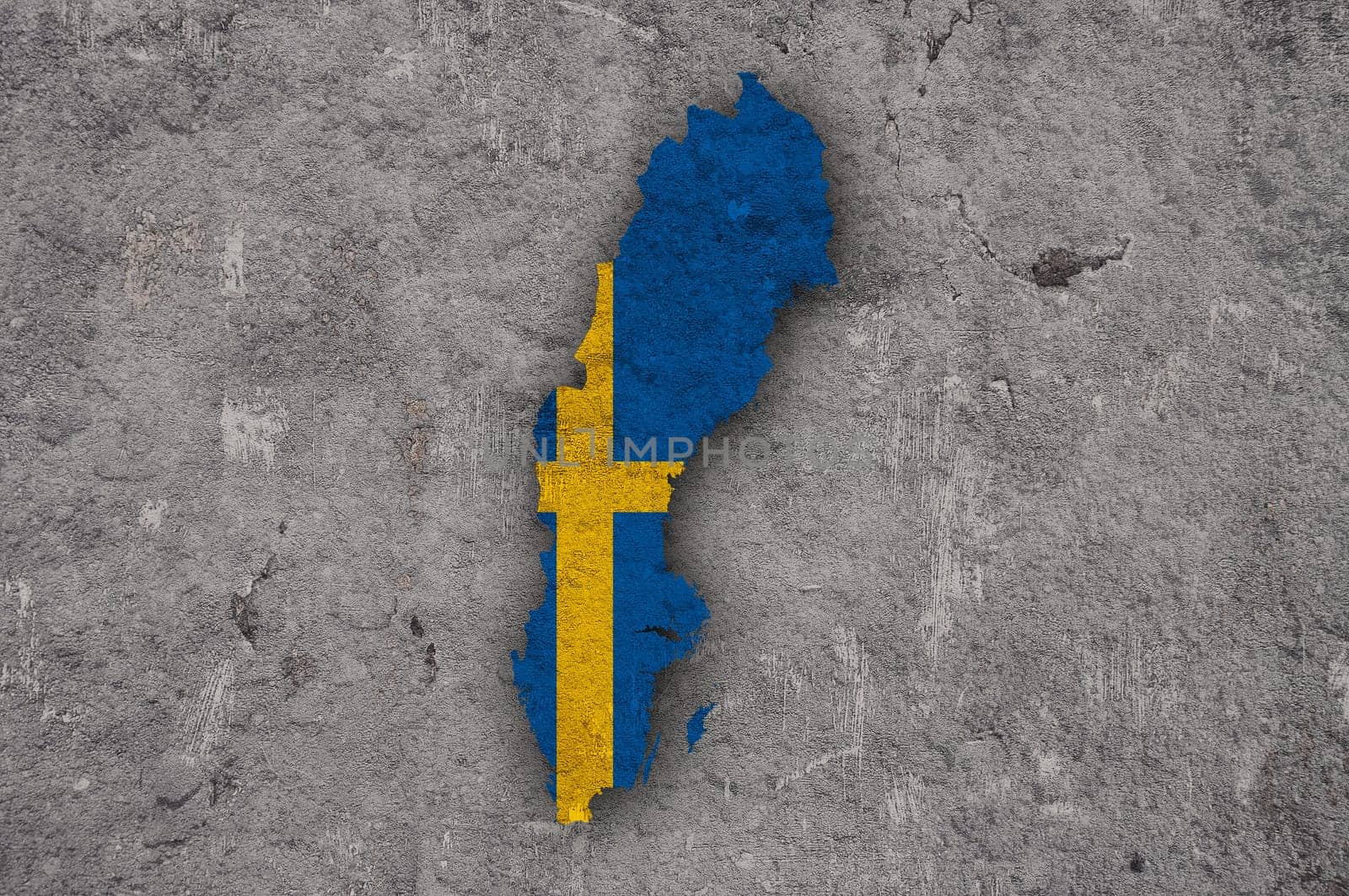 Map and flag of Sweden on weathered concrete