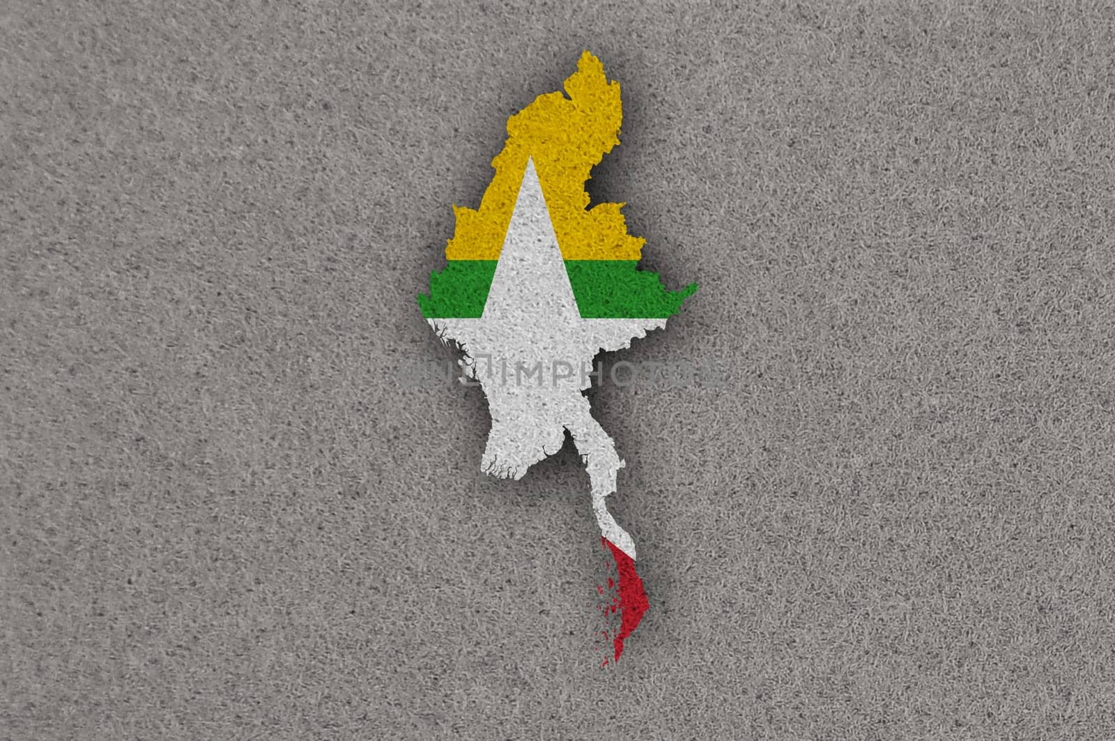 Map and flag of Myanmar on felt