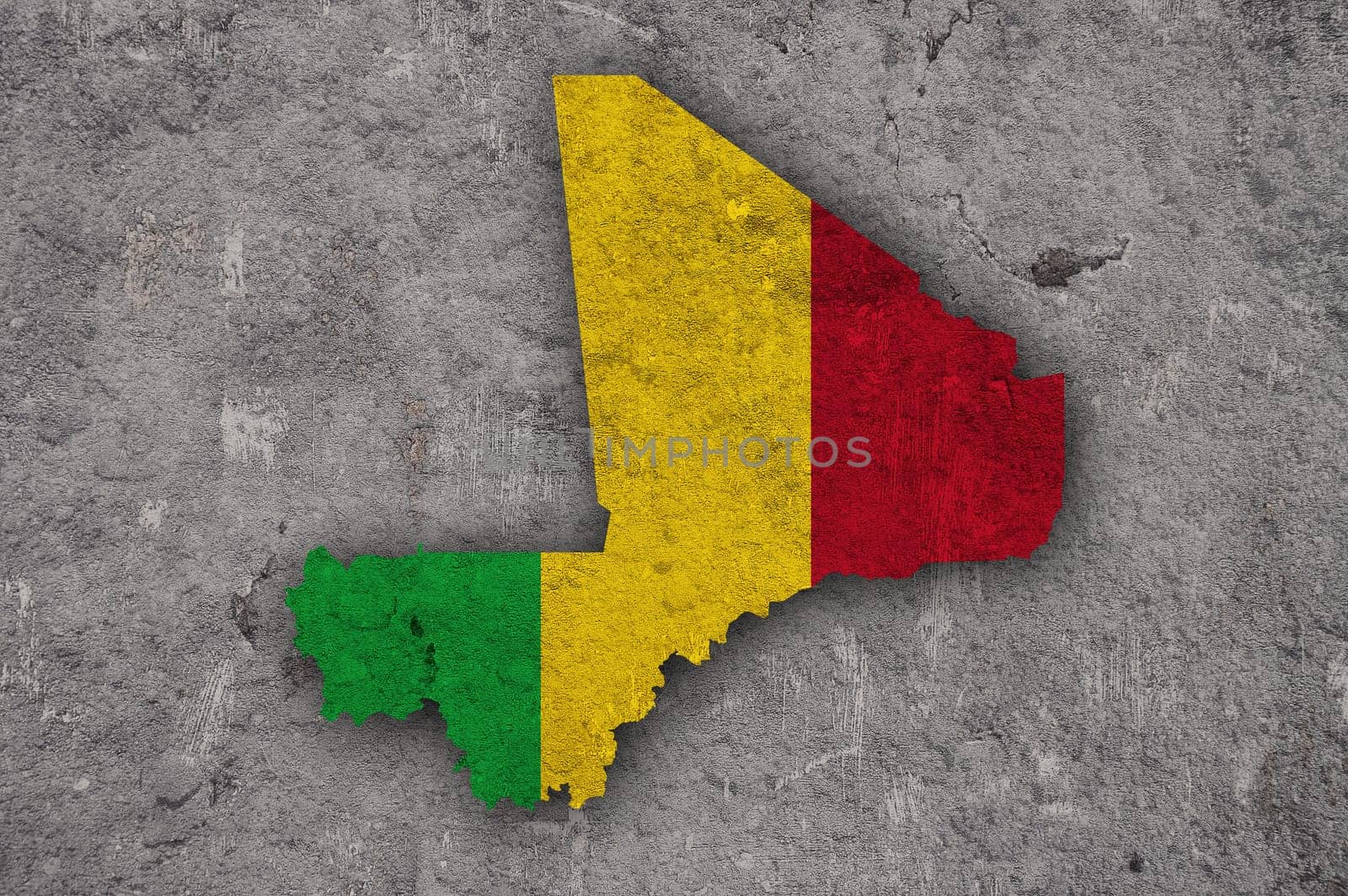 Map and flag of Mali on weathered concrete