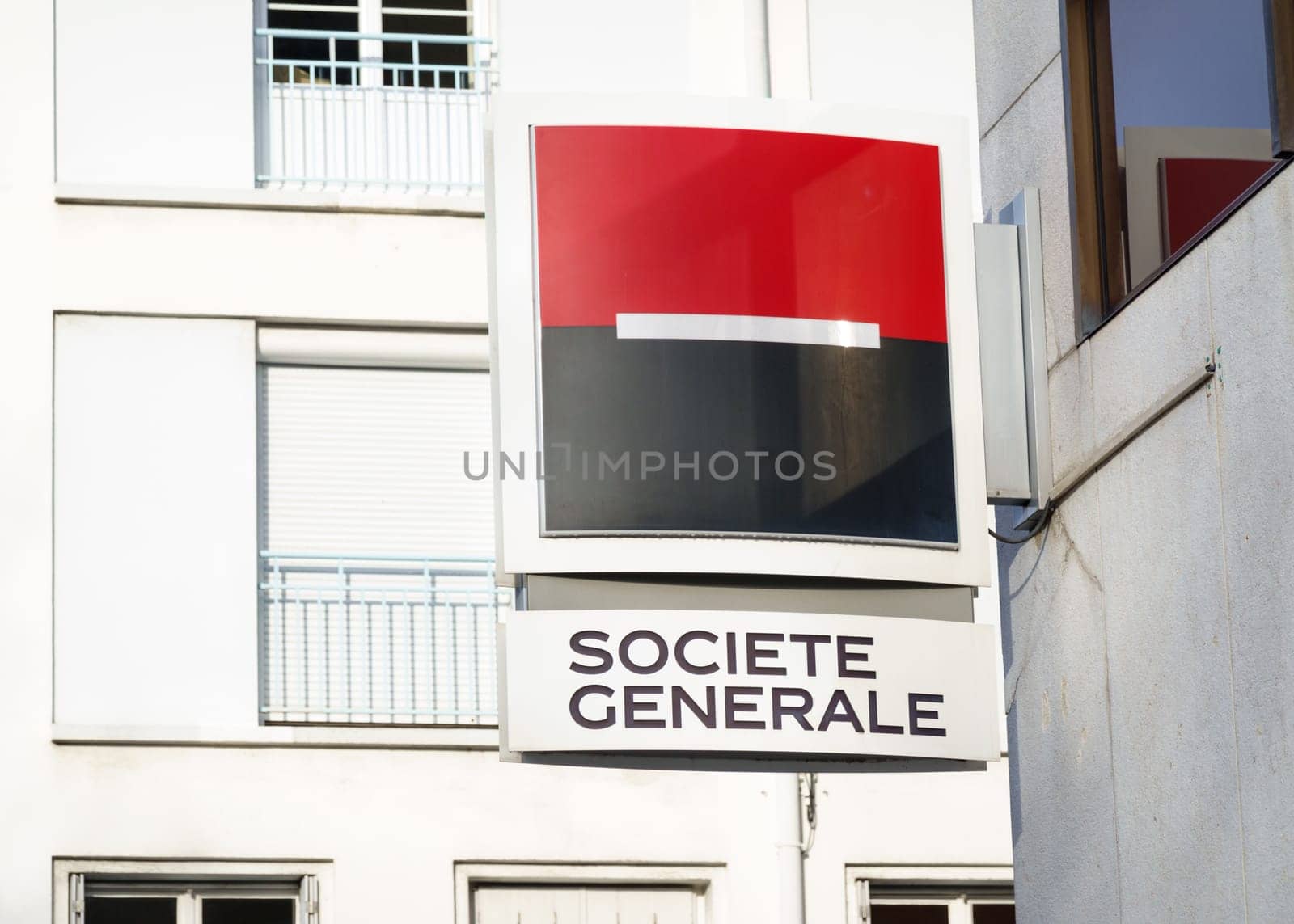 BAYONNE, FRANCE - CIRCA DECEMBER 2020: Societe Generale bank sign