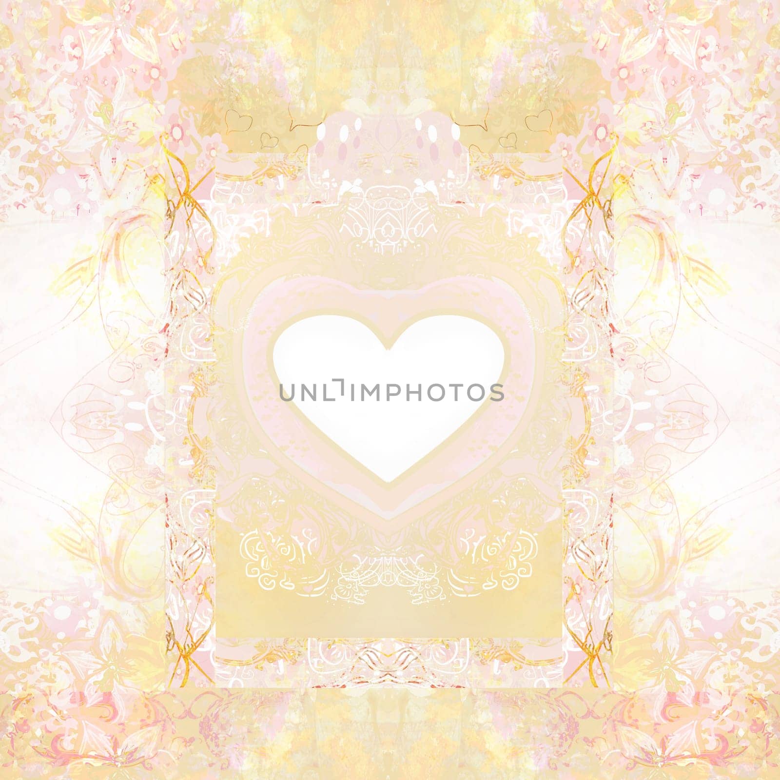 Vintage decorative Frame with flowers and hearts