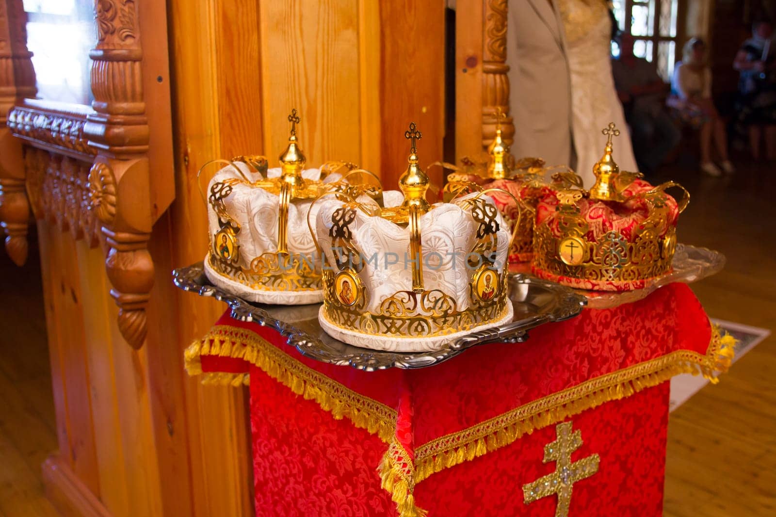 wedding crowns in church ready to wedding ceremony.