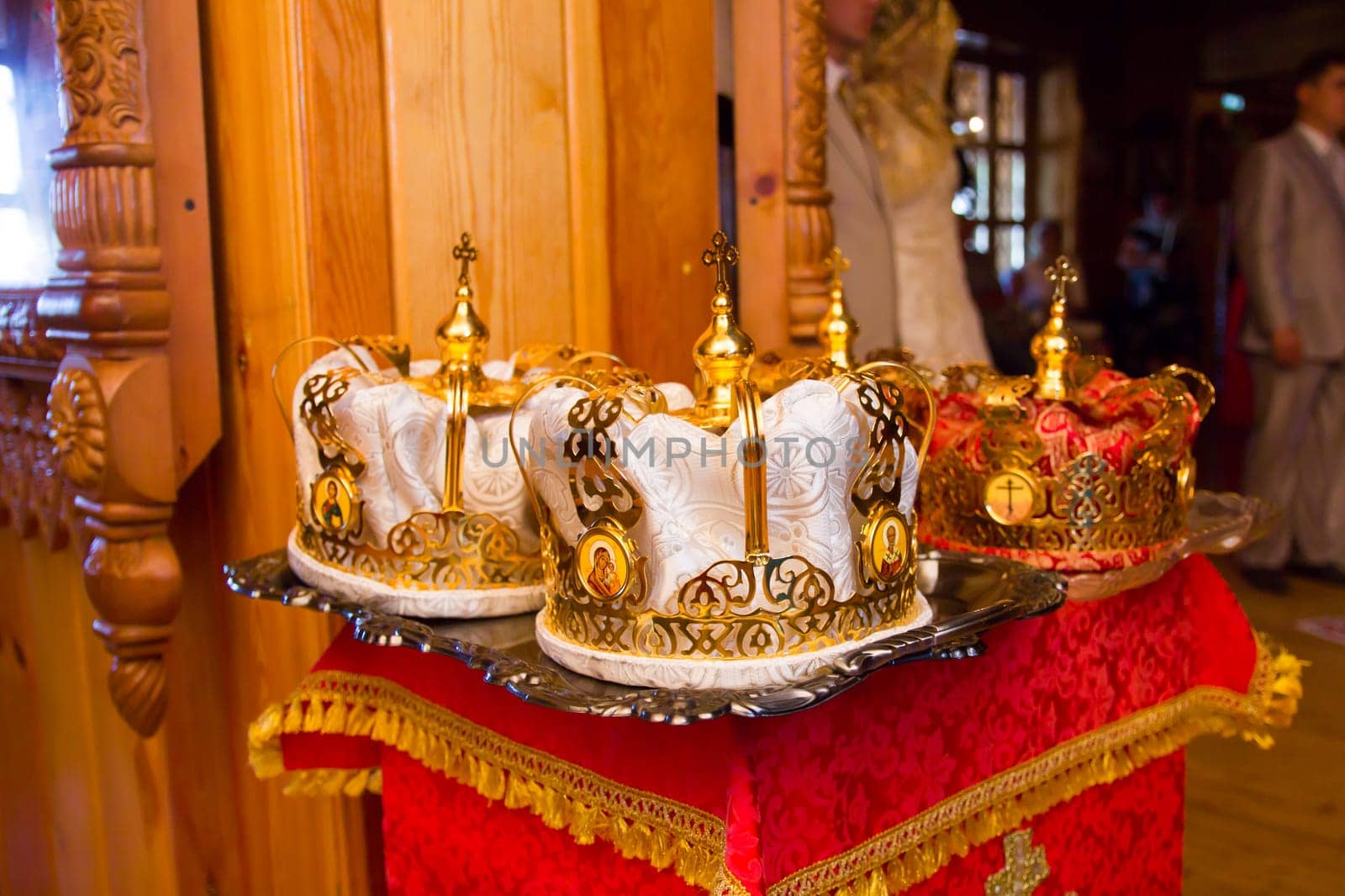 wedding crowns in church ready to wedding ceremony.